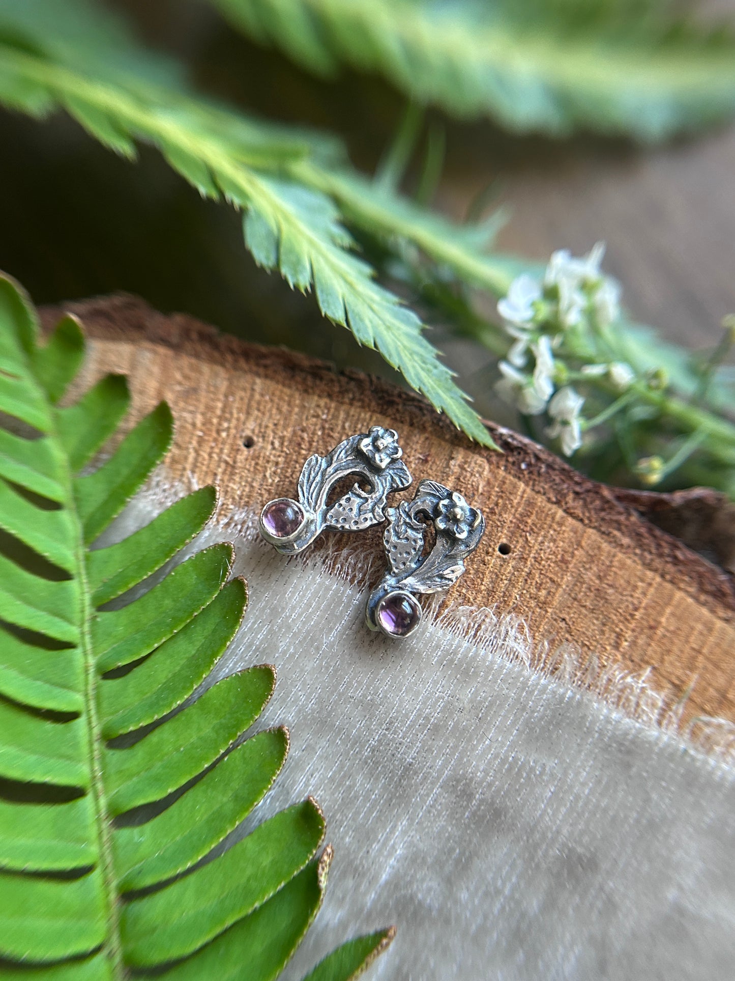 Strawberry post earrings- PREORDER-your choice of pink tourmaline or red garnet- Sterling silver earrings