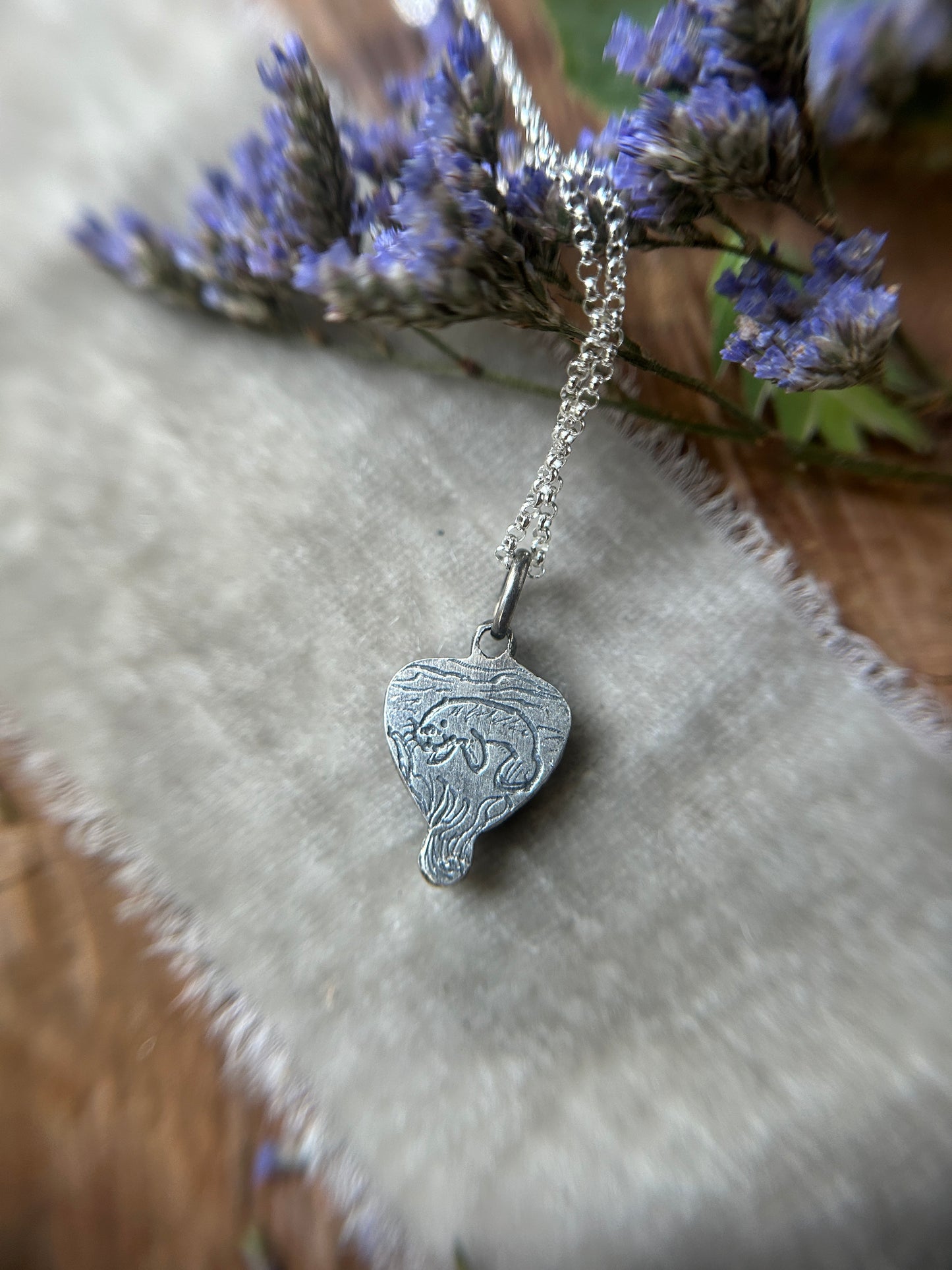Manatee with Green Amethyst necklace- sterling silver jewelry