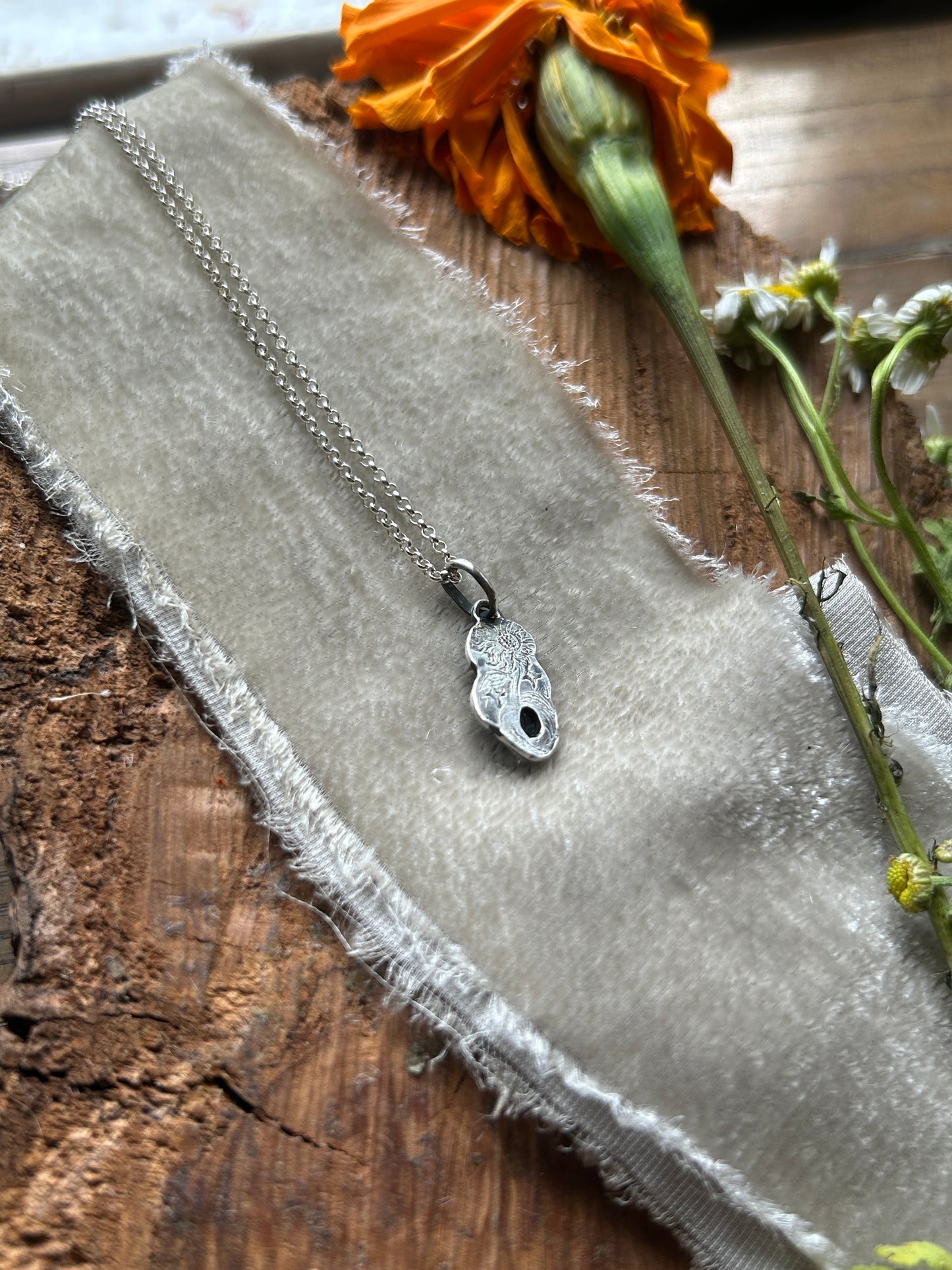 Songea sapphire sunflower necklace- Sterling silver jewelry