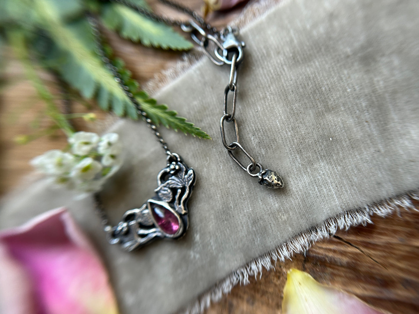 Pink Tourmaline Strawberry necklace- Sterling silver jewelry