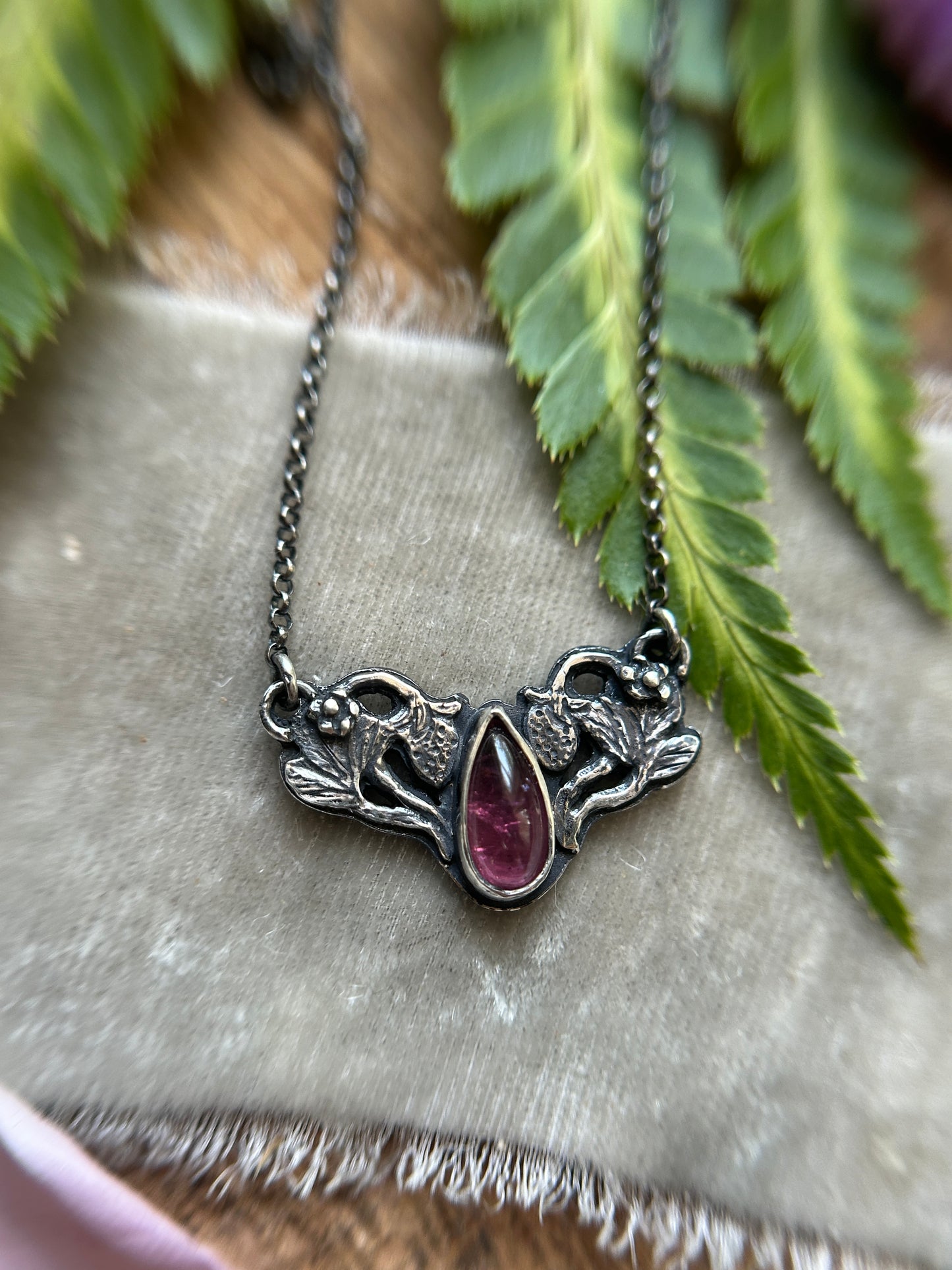 Pink Tourmaline Strawberry necklace- Sterling silver jewelry