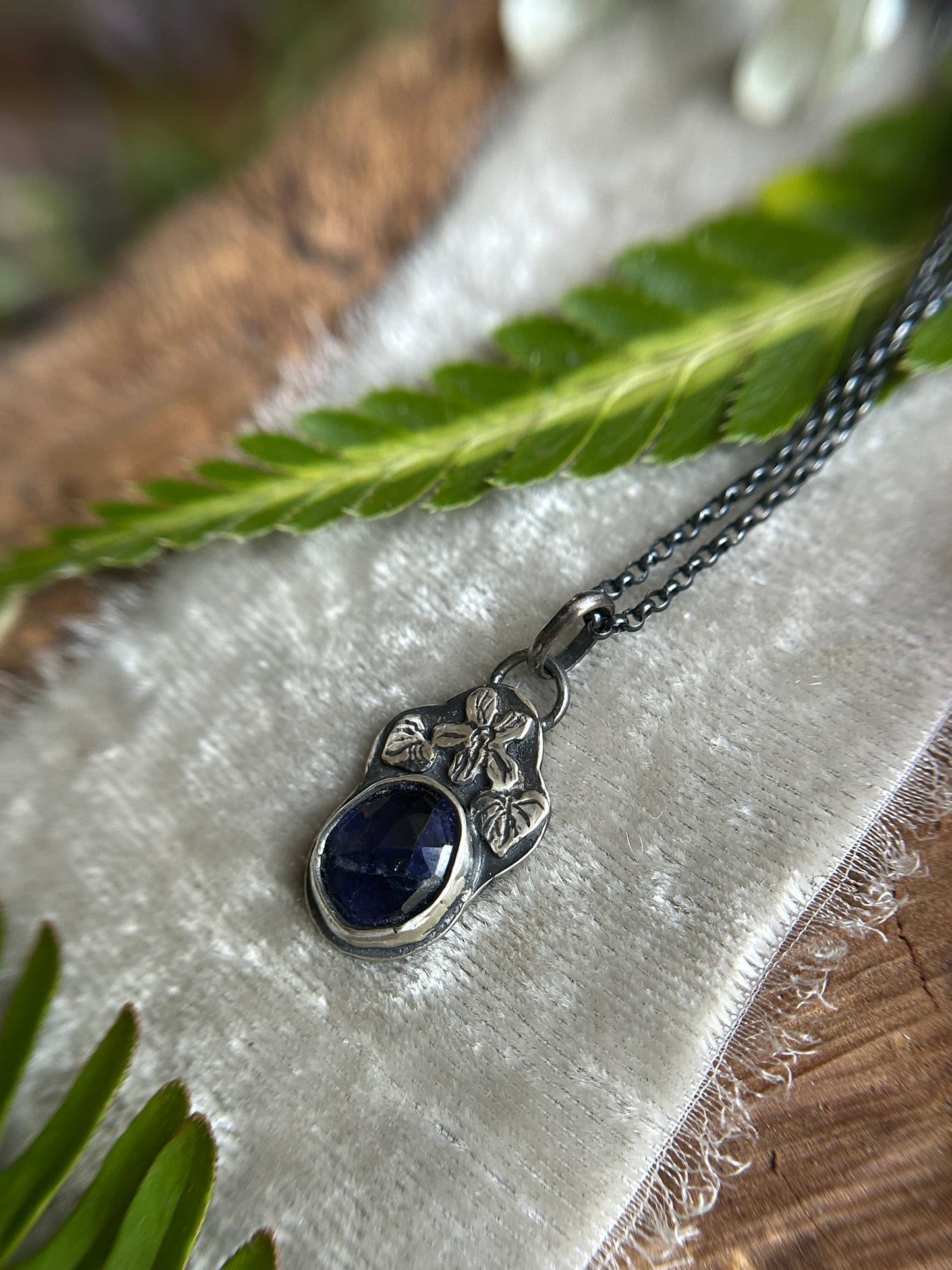 Iolite wild violet necklace-Sterling silver jewelry