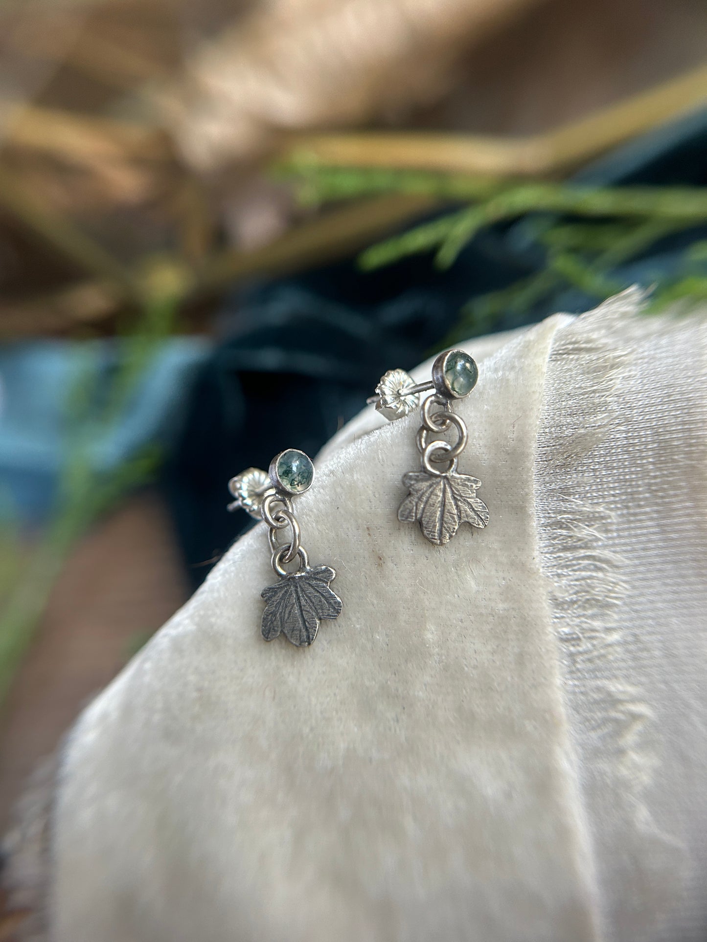 Ivy Earrings in moss agate or peridot- sterling silver