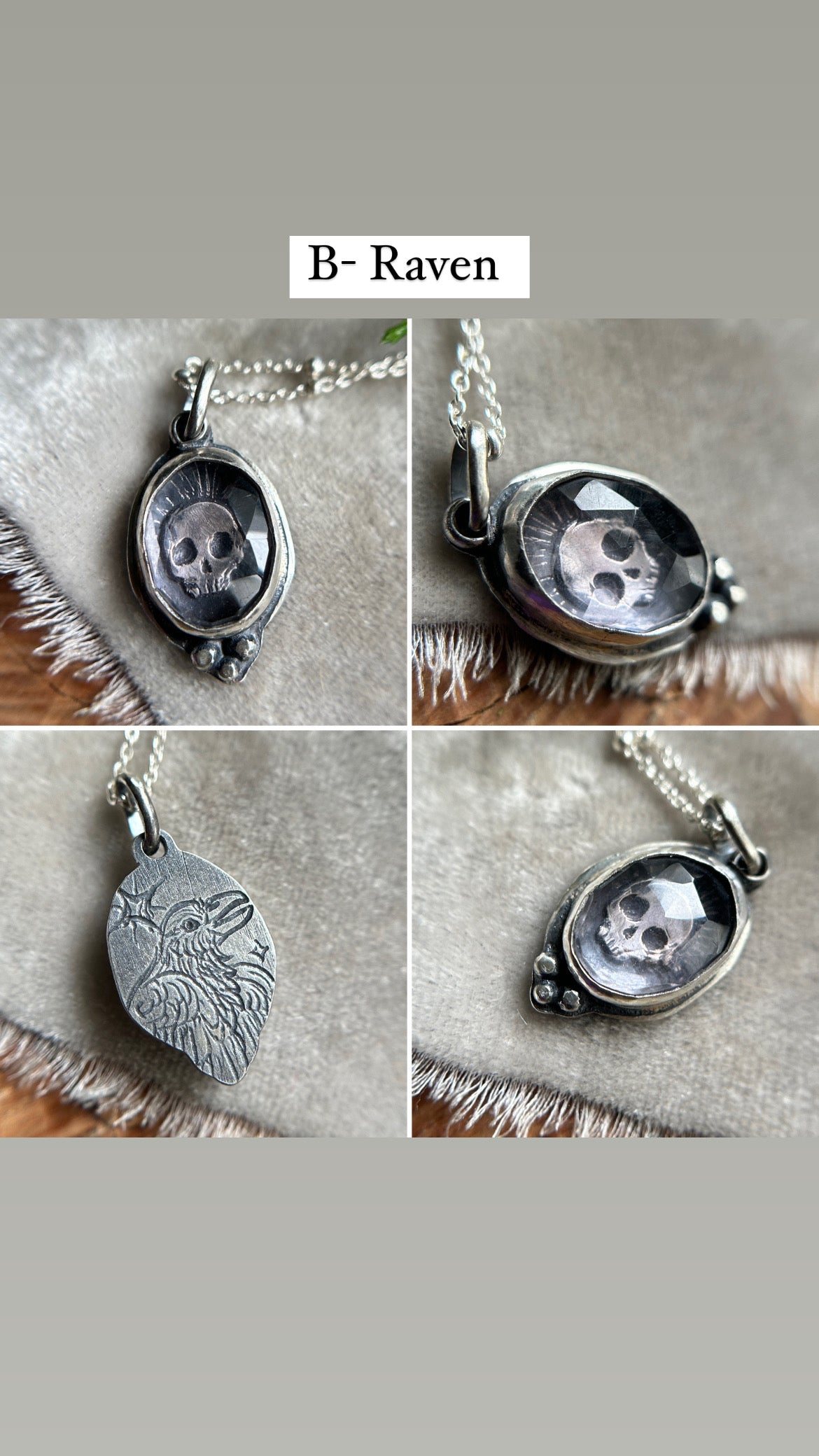 Amethyst skull necklaces-memento mori sterling silver ready to ship pendants