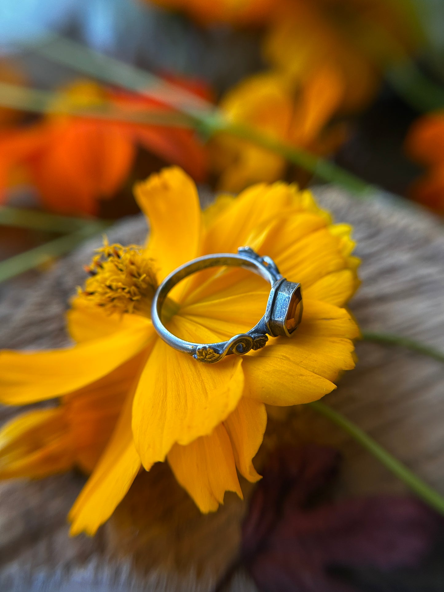 Pumpkin Rings with Hessonite Garnet gems- Sterling silver jewelry