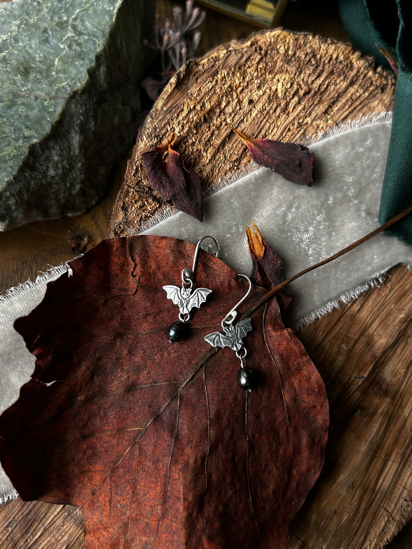 Pre-order bat earrings with choice of gemstone or pearls jewelry