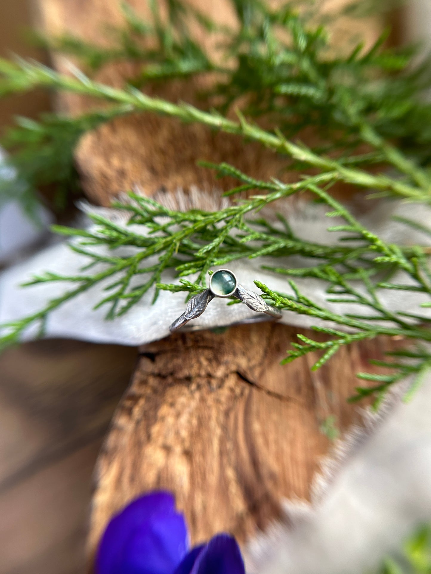 Winter woodland stacker rings- choice of gemstone, leaves, and ring size