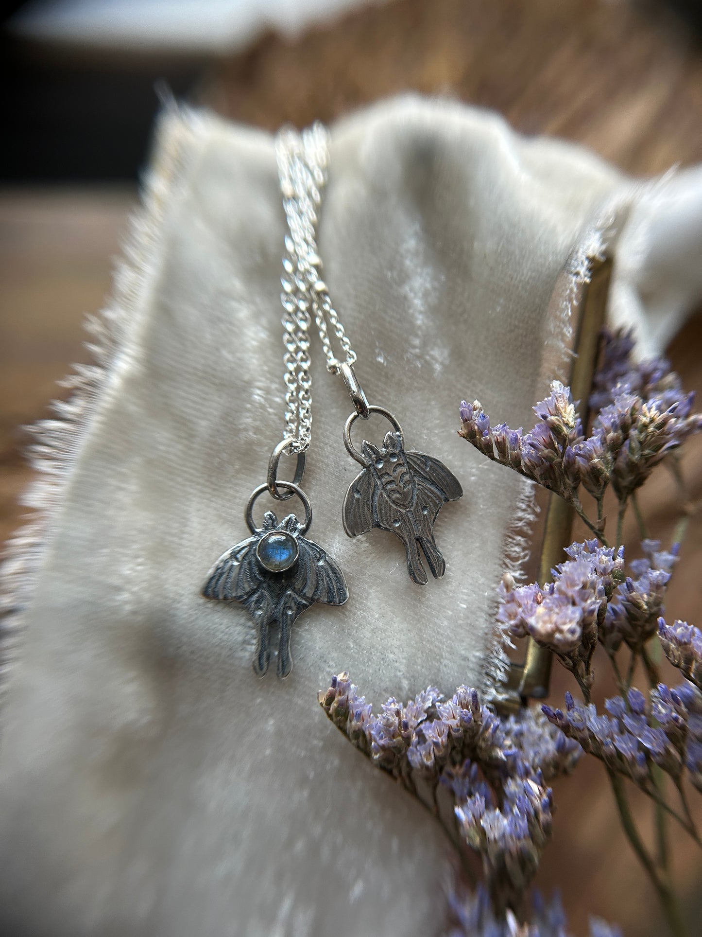 Luna moth necklace with choice of gemstone-sterling silver jewelry- made to order