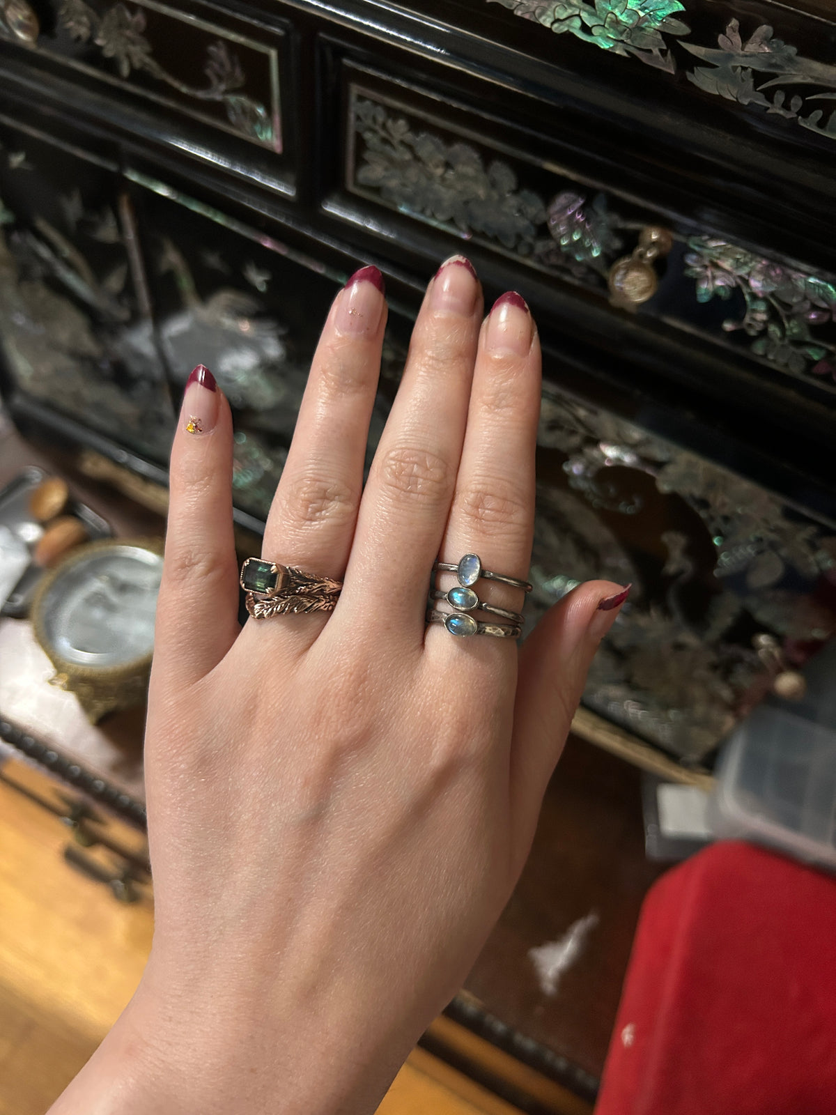 Oval Labradorite or Moonstone Stacking Ring- sterling silver jewelry
