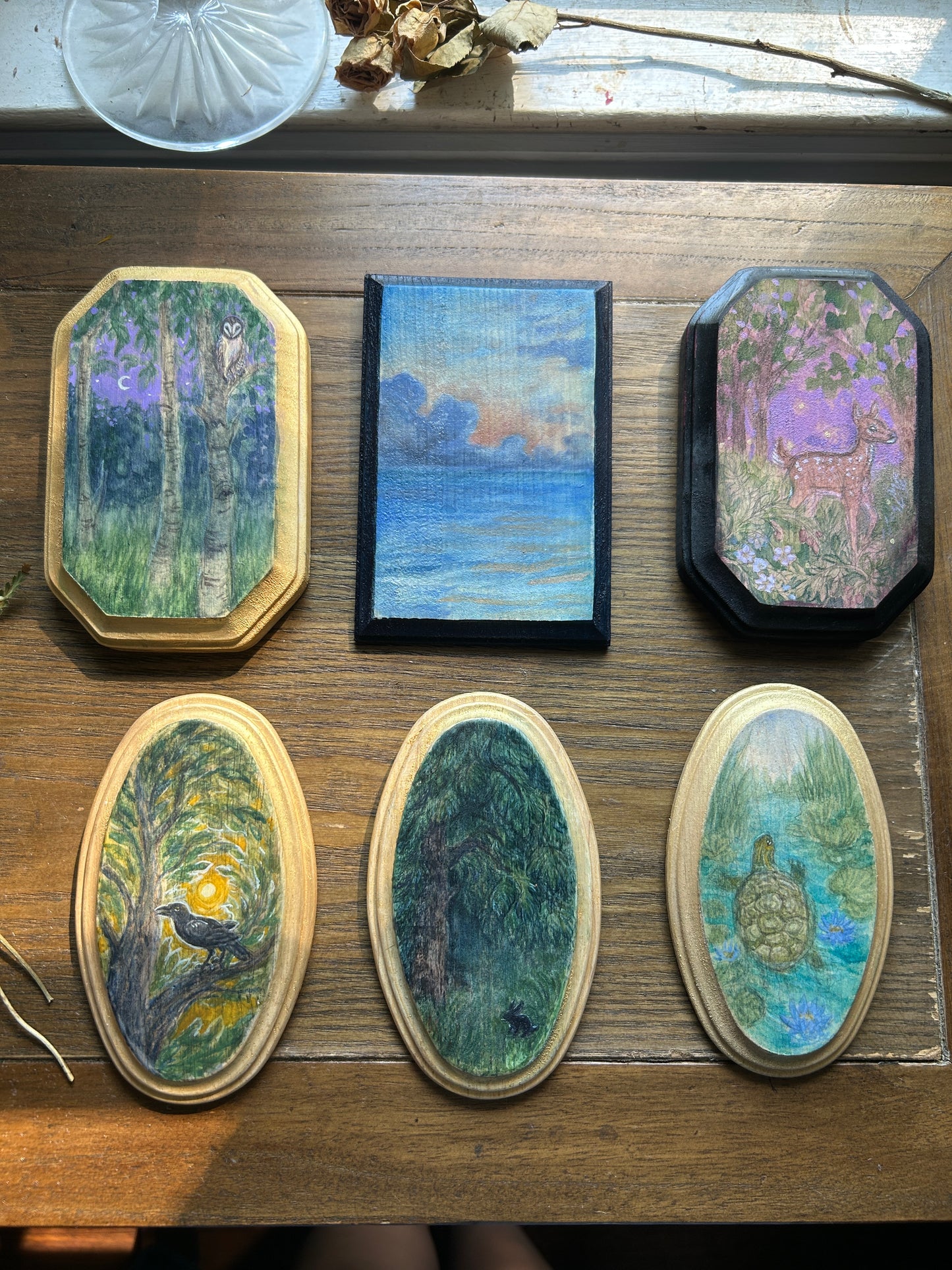 Miniature Original Watercolor Painting- assorted nature and animal paintings on wood
