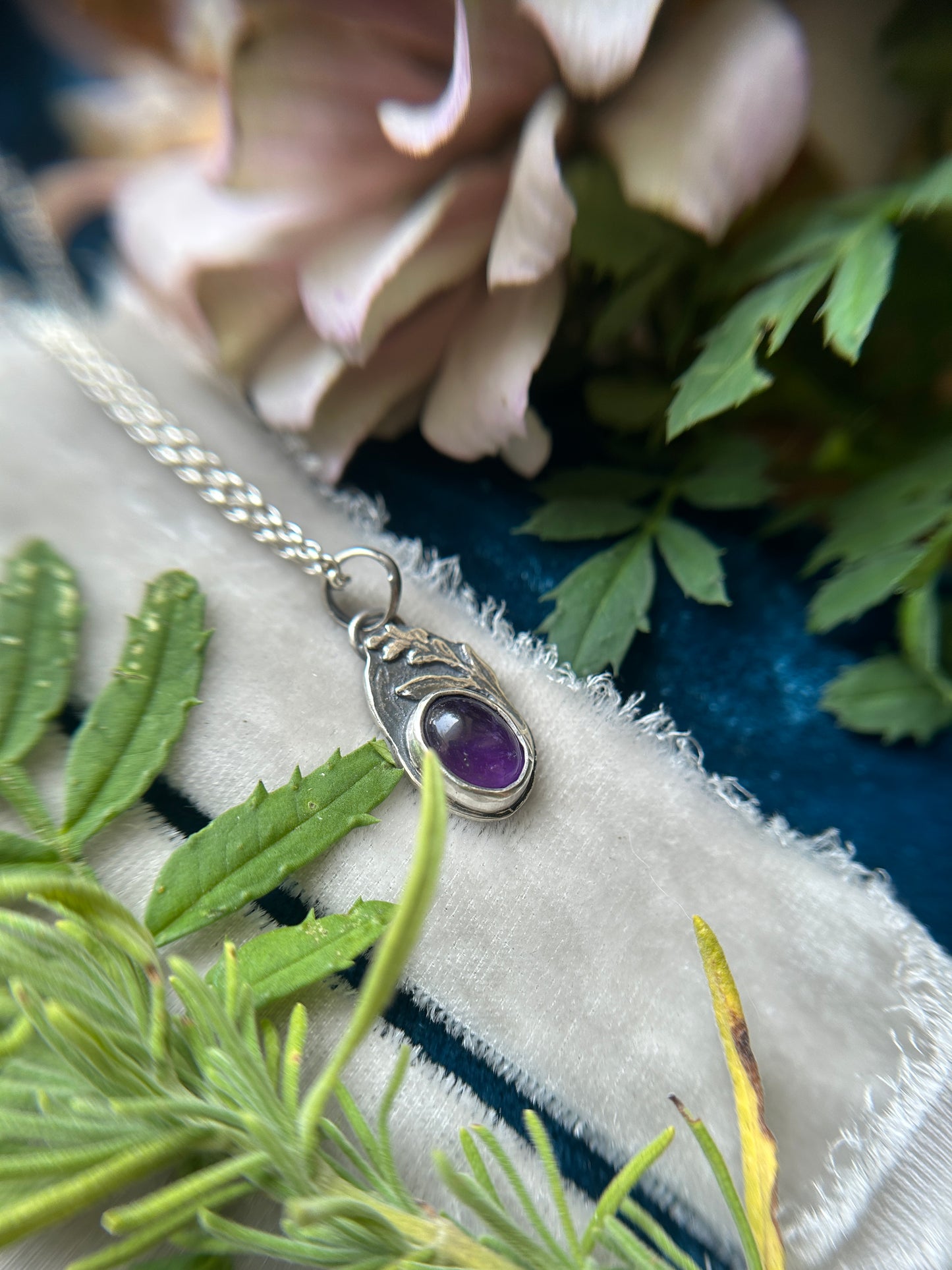 Lavender Sprig with Amethyst Necklace- sterling silver jewelry