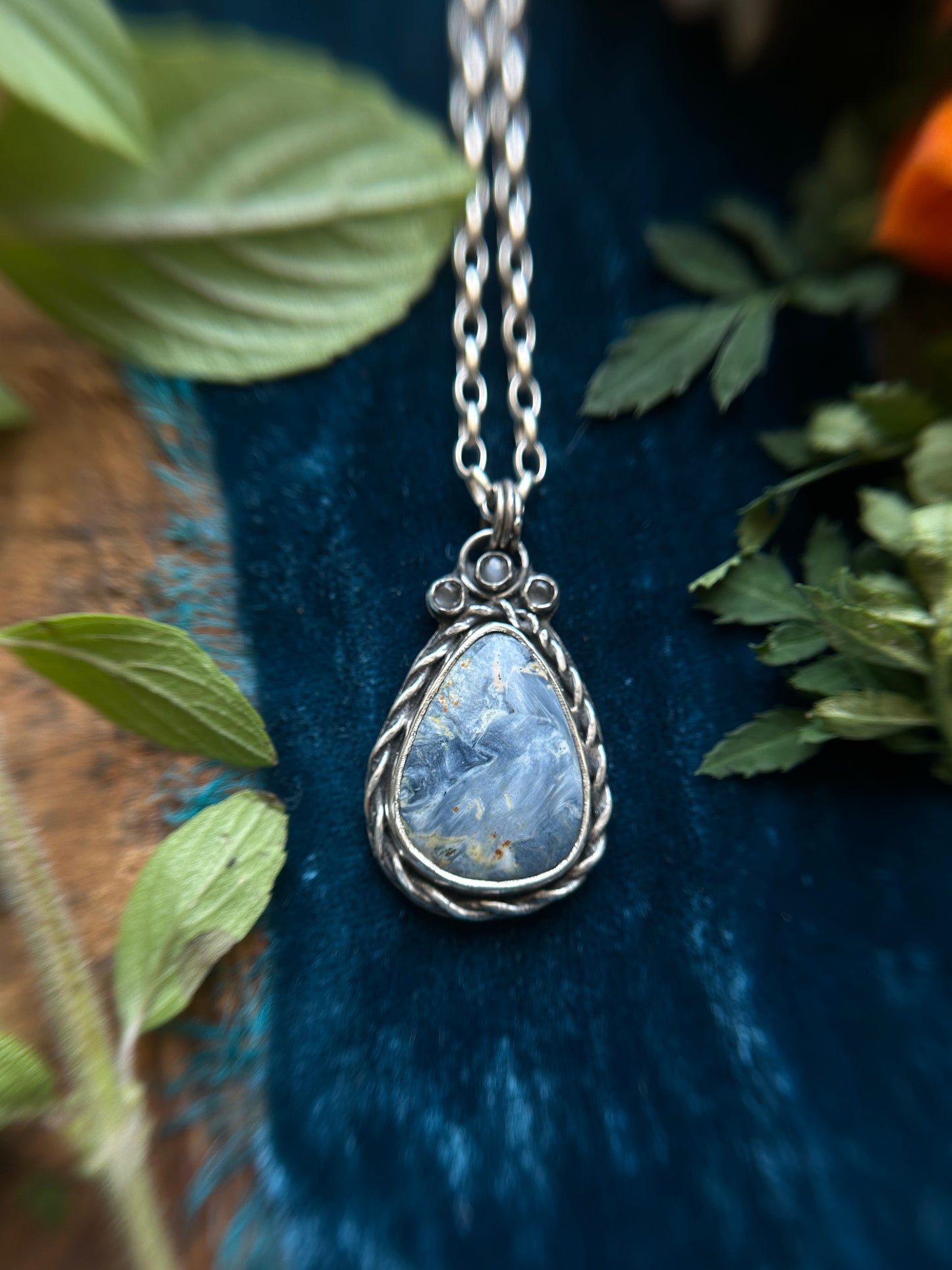 Pietersite with Grey Moonstone and Kraken with Ship detailing- sterling silver jewelry