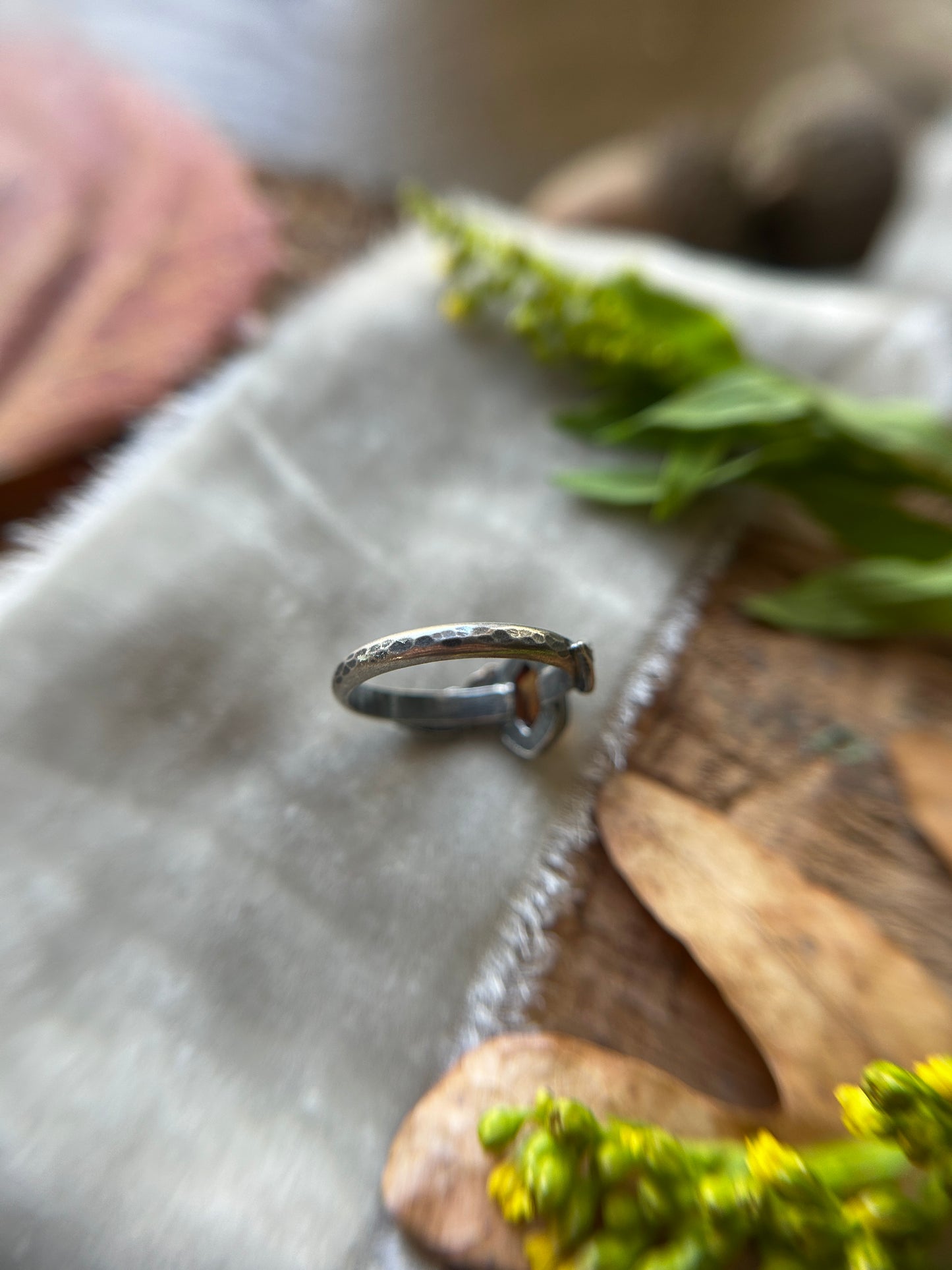 Goldenrod ring- hexagon zircon ring with sterling silver and brass jewelry