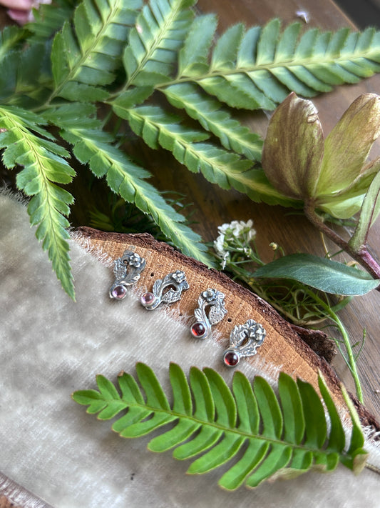 Strawberry post earrings- your choice of pink tourmaline or red garnet- Sterling silver earrings
