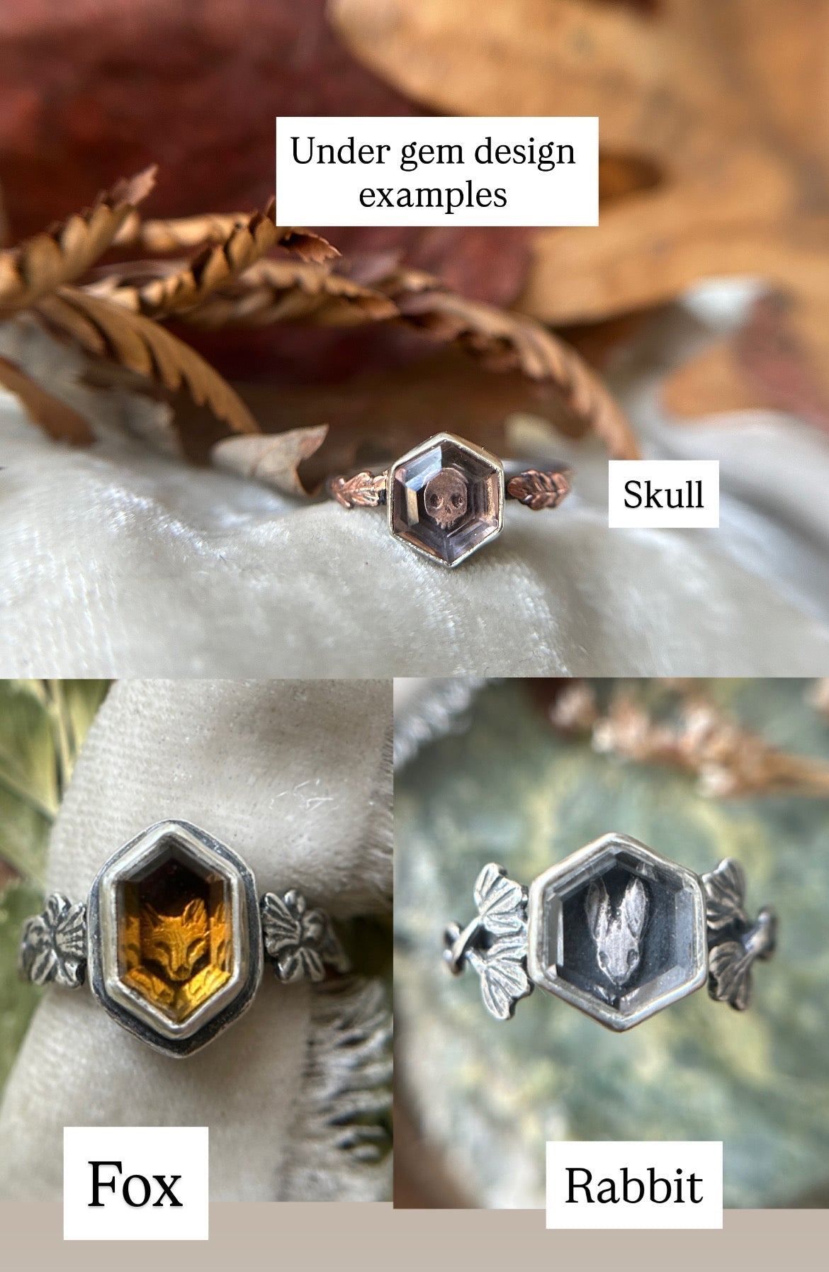 Preorder-autumn peach quartz oak leaf ring with your choice of under gem design- Sterling silver jewelry