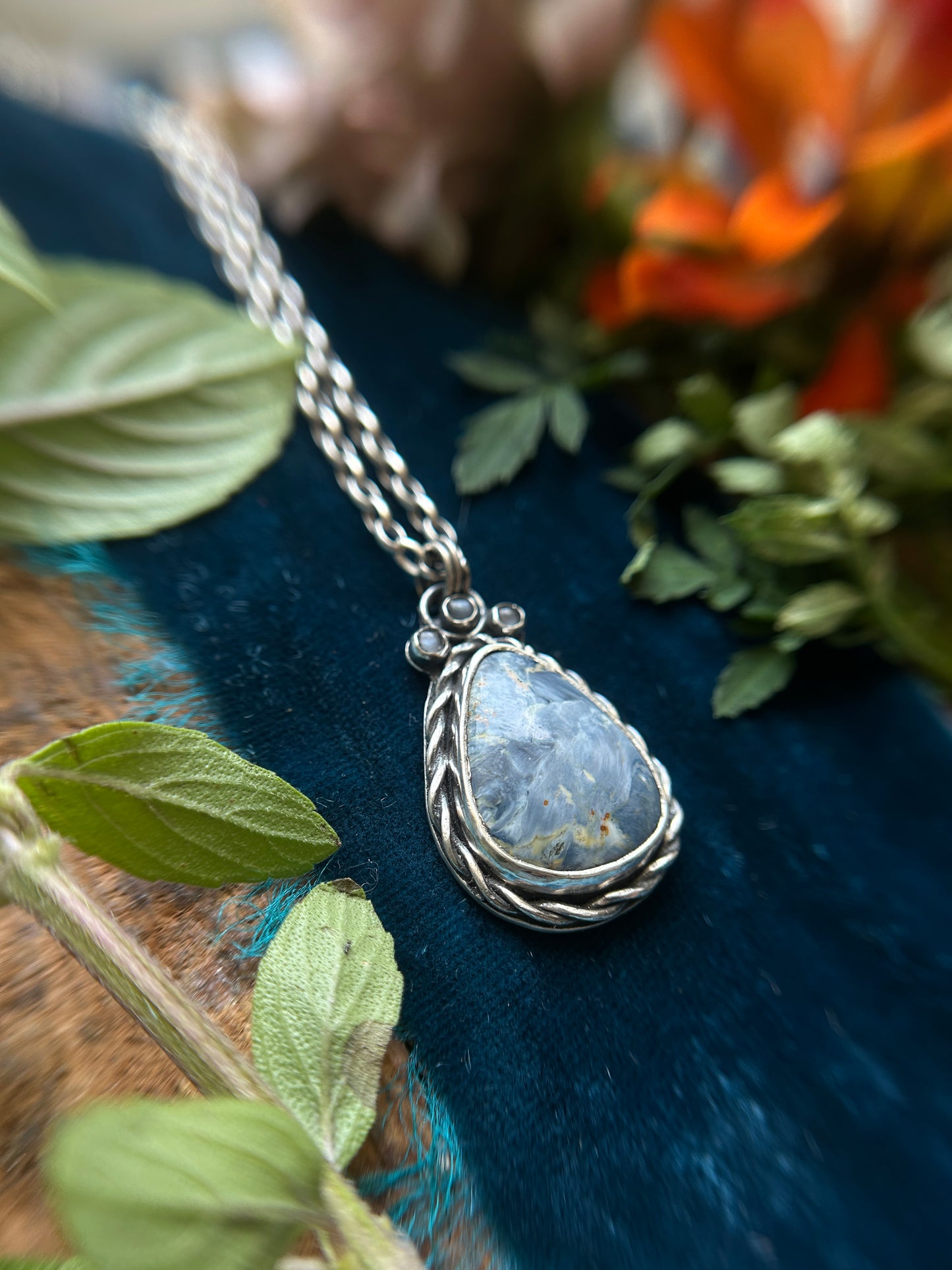 Pietersite with Grey Moonstone and Kraken with Ship detailing- sterling silver jewelry