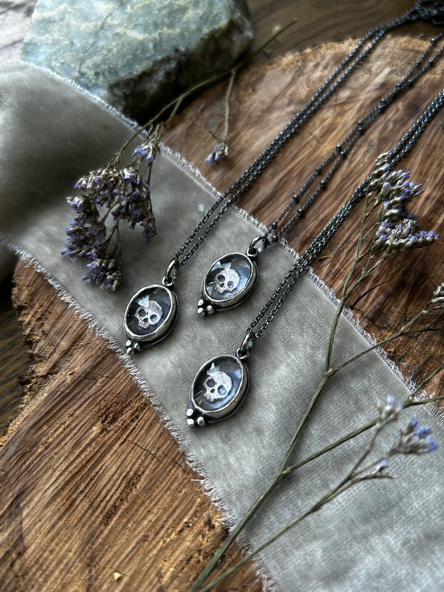 Amethyst skull necklace MADE TO ORDER-memento mori sterling silver jewelry