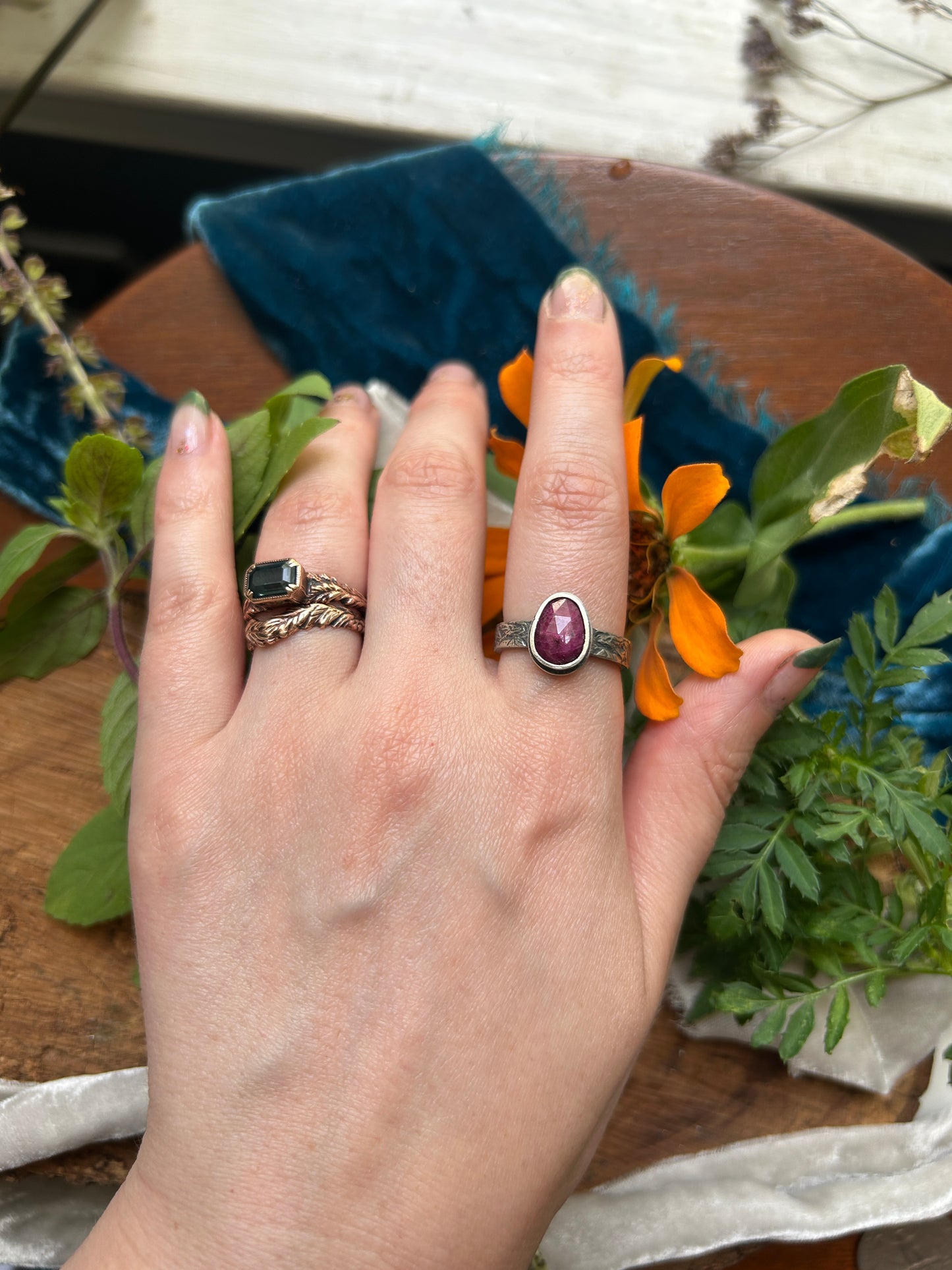 Dragon in Flight engraved ring with silken ruby- sterling silver jewelry