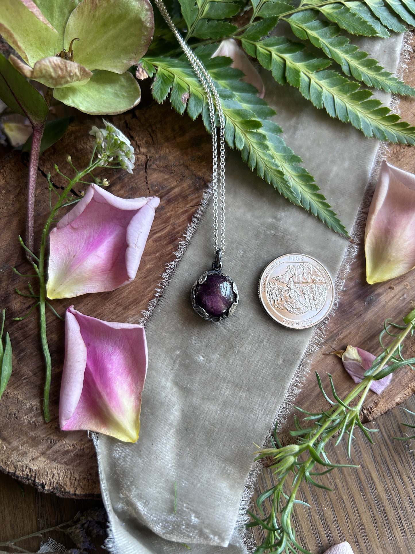 Star ruby strawberry necklace- Sterling silver jewelry