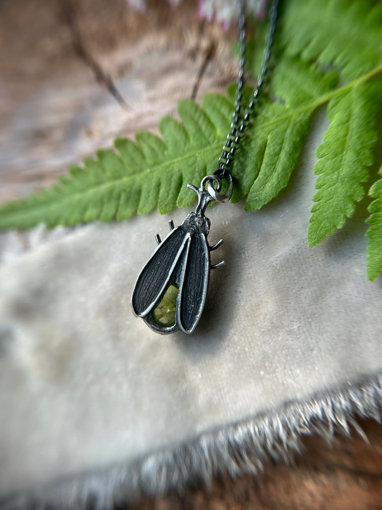 Firefly necklaces- moonstone or peridot-sterling silver handmade jewelry