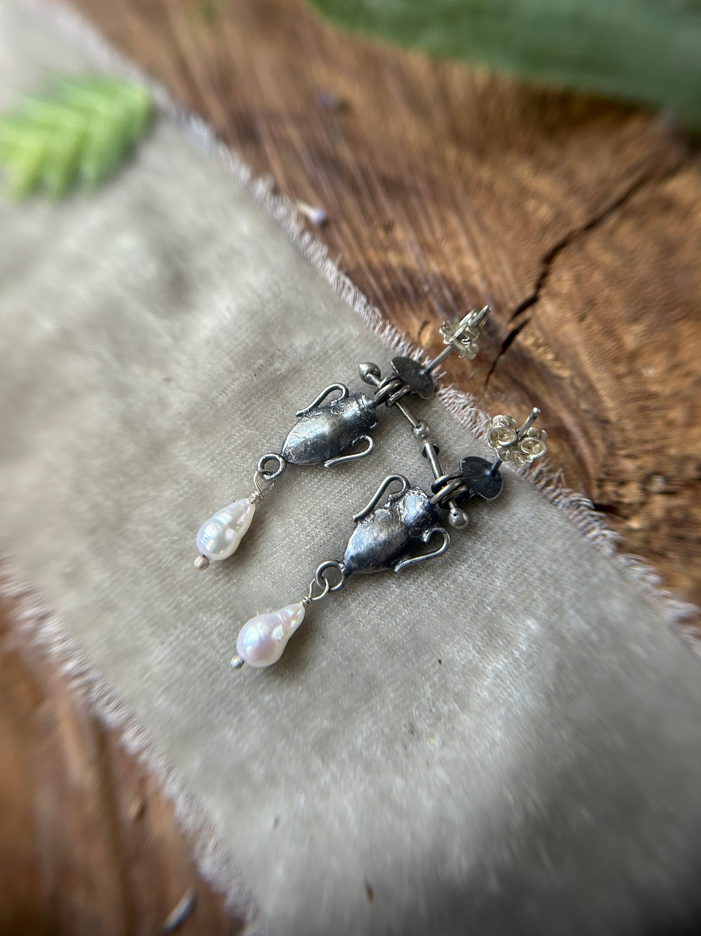 Urn of the Sea Earrings- baroque pearl drop sterling silver jewelry