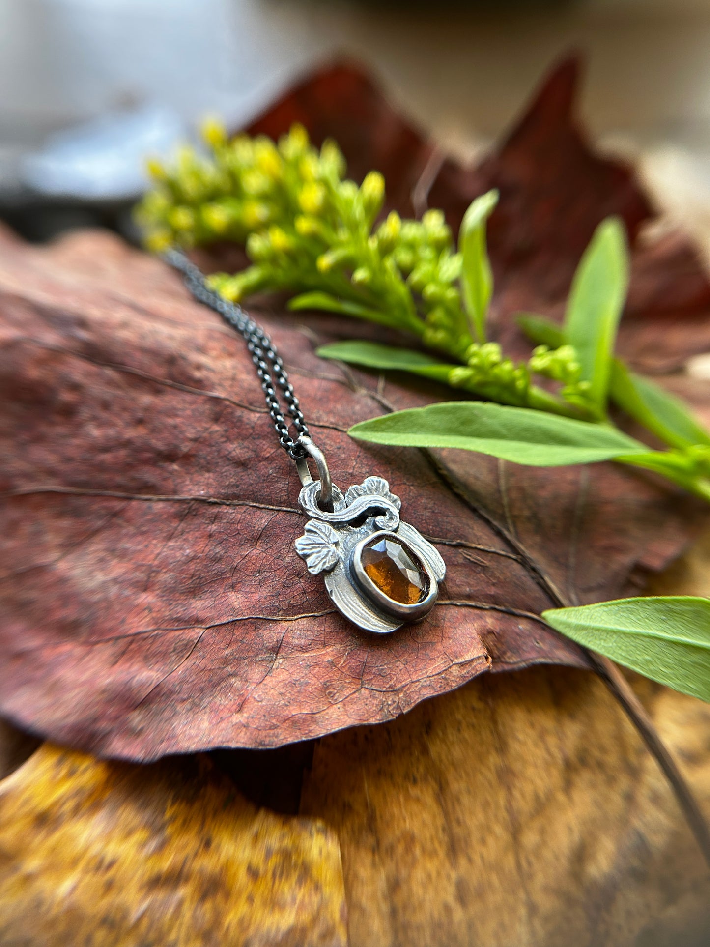 Hessonite Garnet Pumpkin necklace- sterling silver jewelry