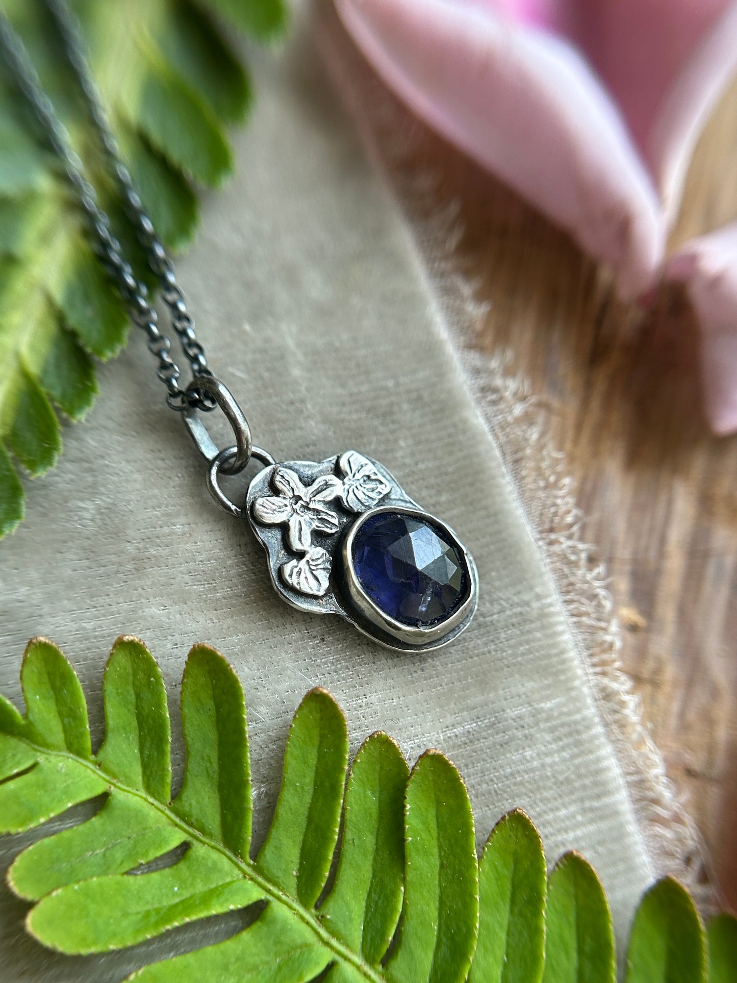 Iolite wild violet necklace-Sterling silver jewelry