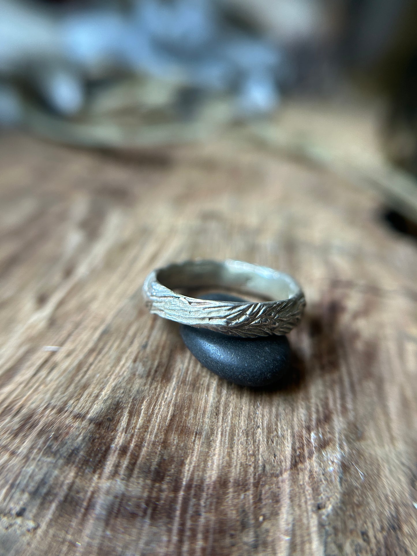 Oak and juniper ring sterling silver cast and engraved ring ready to ship size 11.5 (can be 10-12)