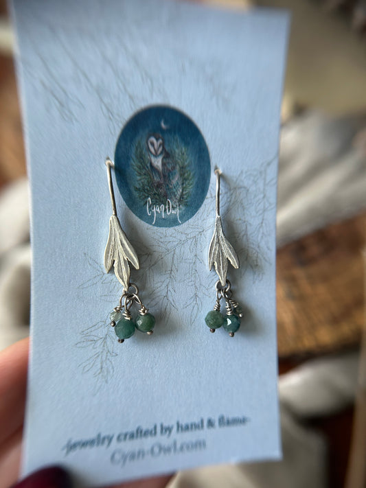 Willow drop earrings with gemstone bead charms- sterling silver jewelry