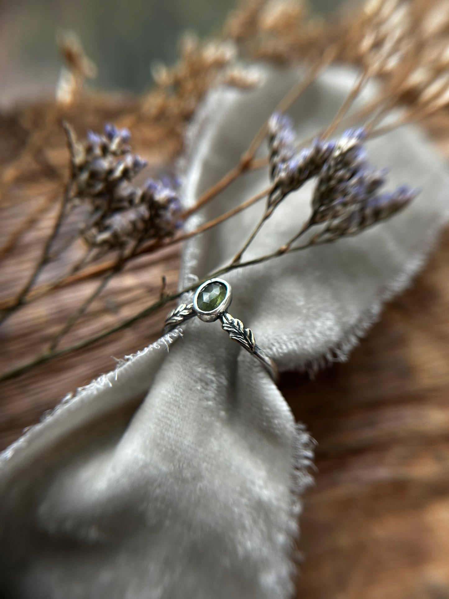 Woodland leaf stackable ring- choice of gemstone, leaves, and ring size sterling silver with choice of brass or copper made to order jewelry