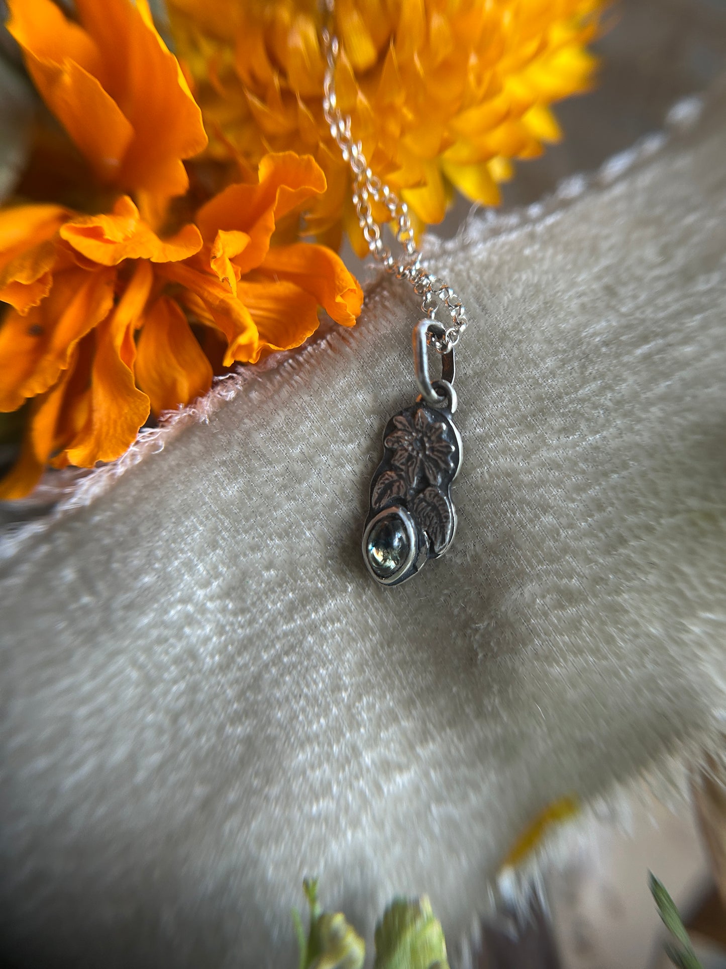 Songea sapphire sunflower necklace- Sterling silver jewelry