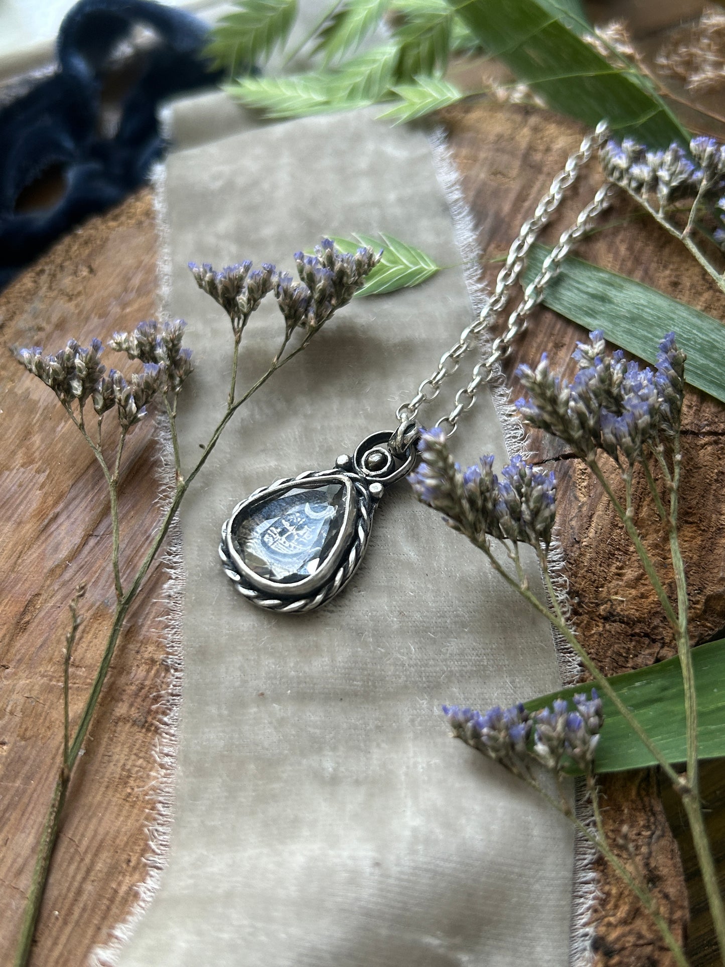 Moonlit Voyage Sailing Ship under Portrait Cut Quartz with a black star sapphire- sterling silver jewelry mourning