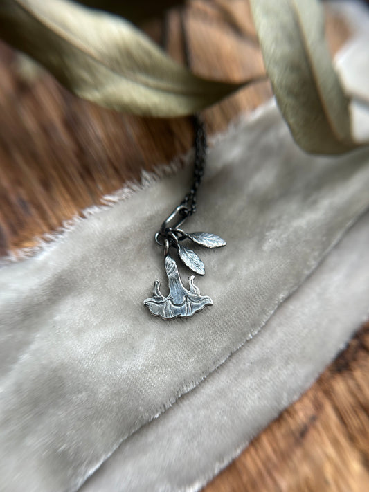 Ready to ship Datura Moonflower Necklace- sterling silver jewelry
