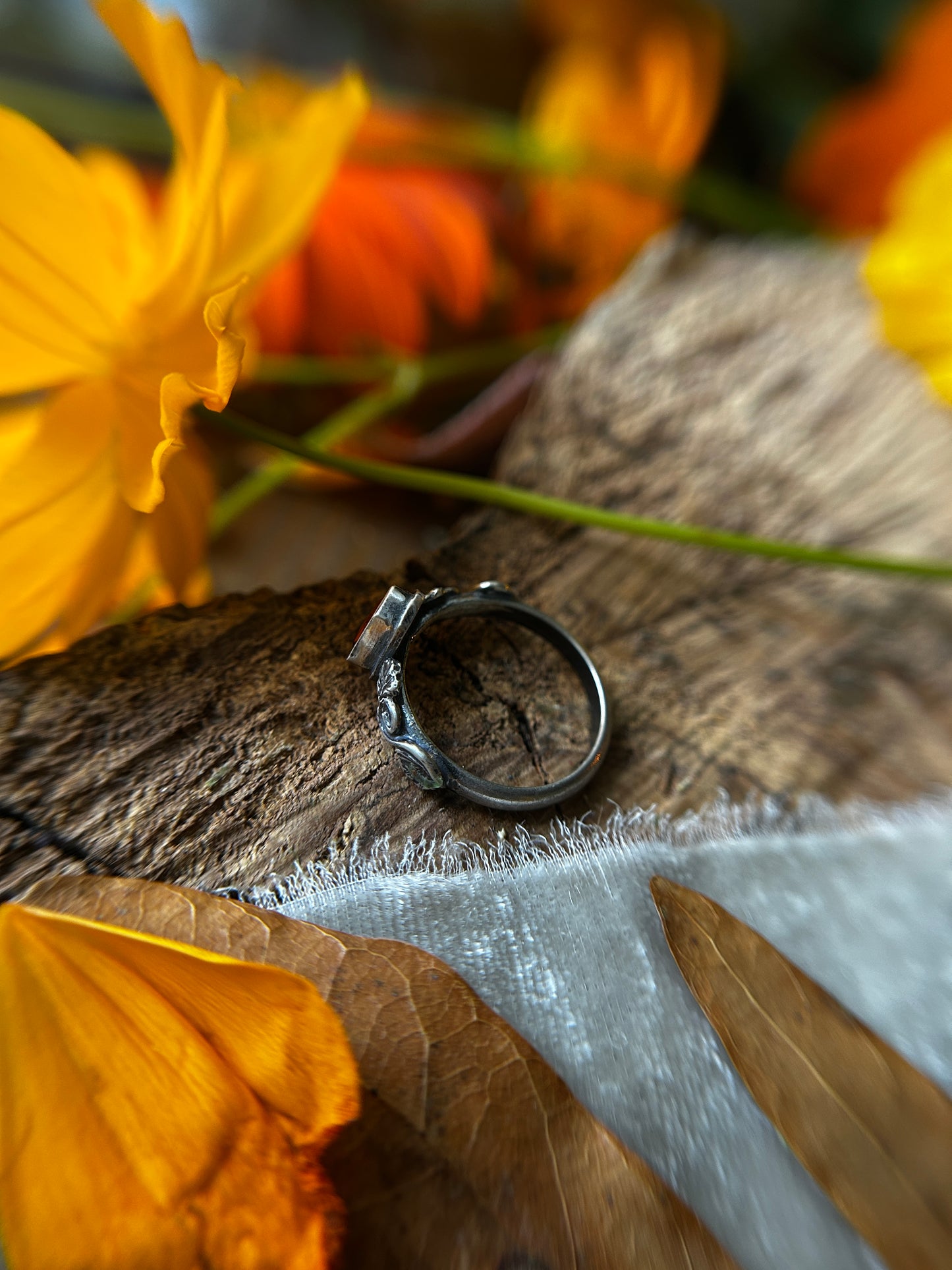Pumpkin Rings with Hessonite Garnet gems- Sterling silver jewelry