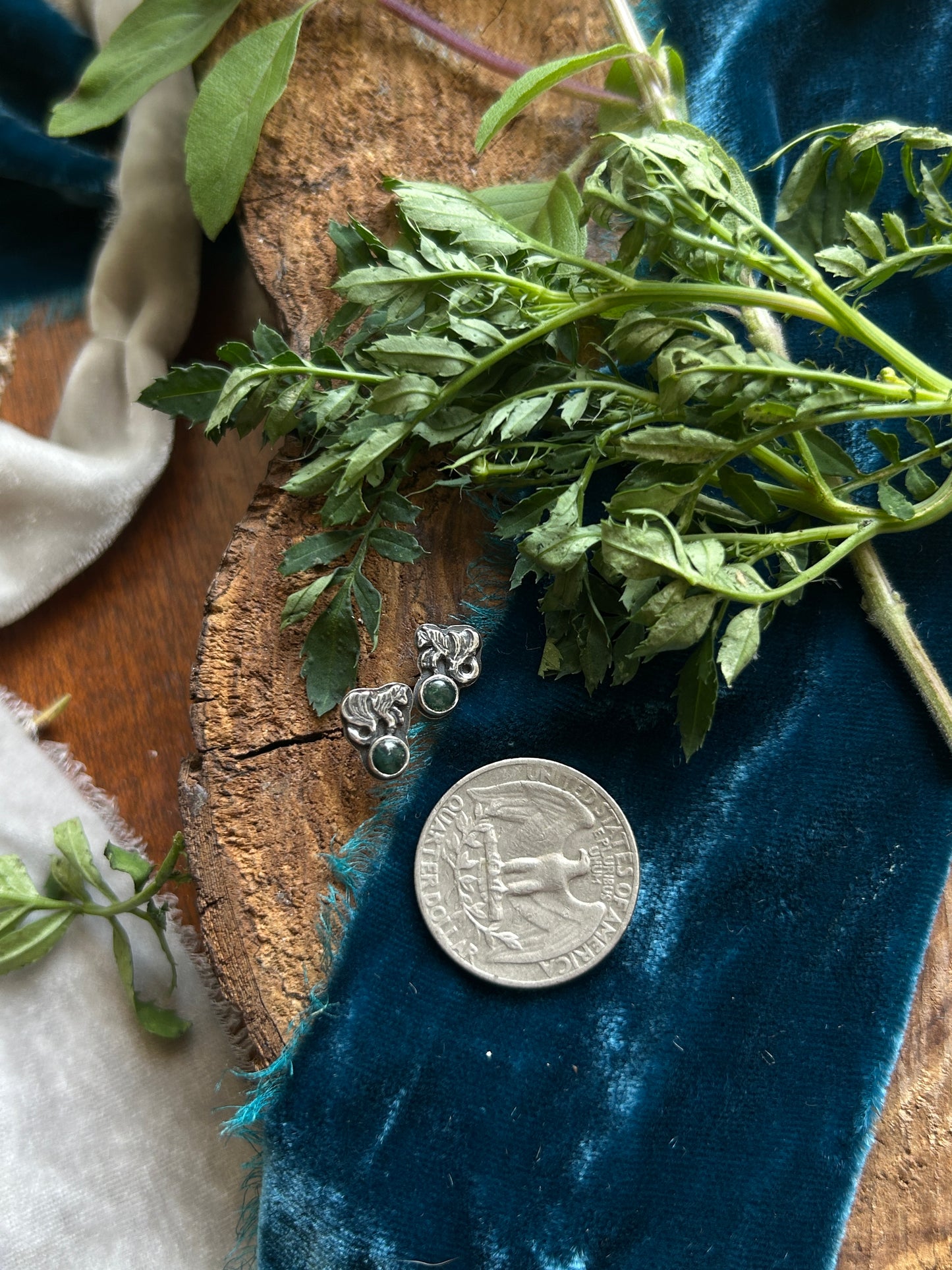 Mini Kelpie Earrings with moss agate- sterling silver jewelry