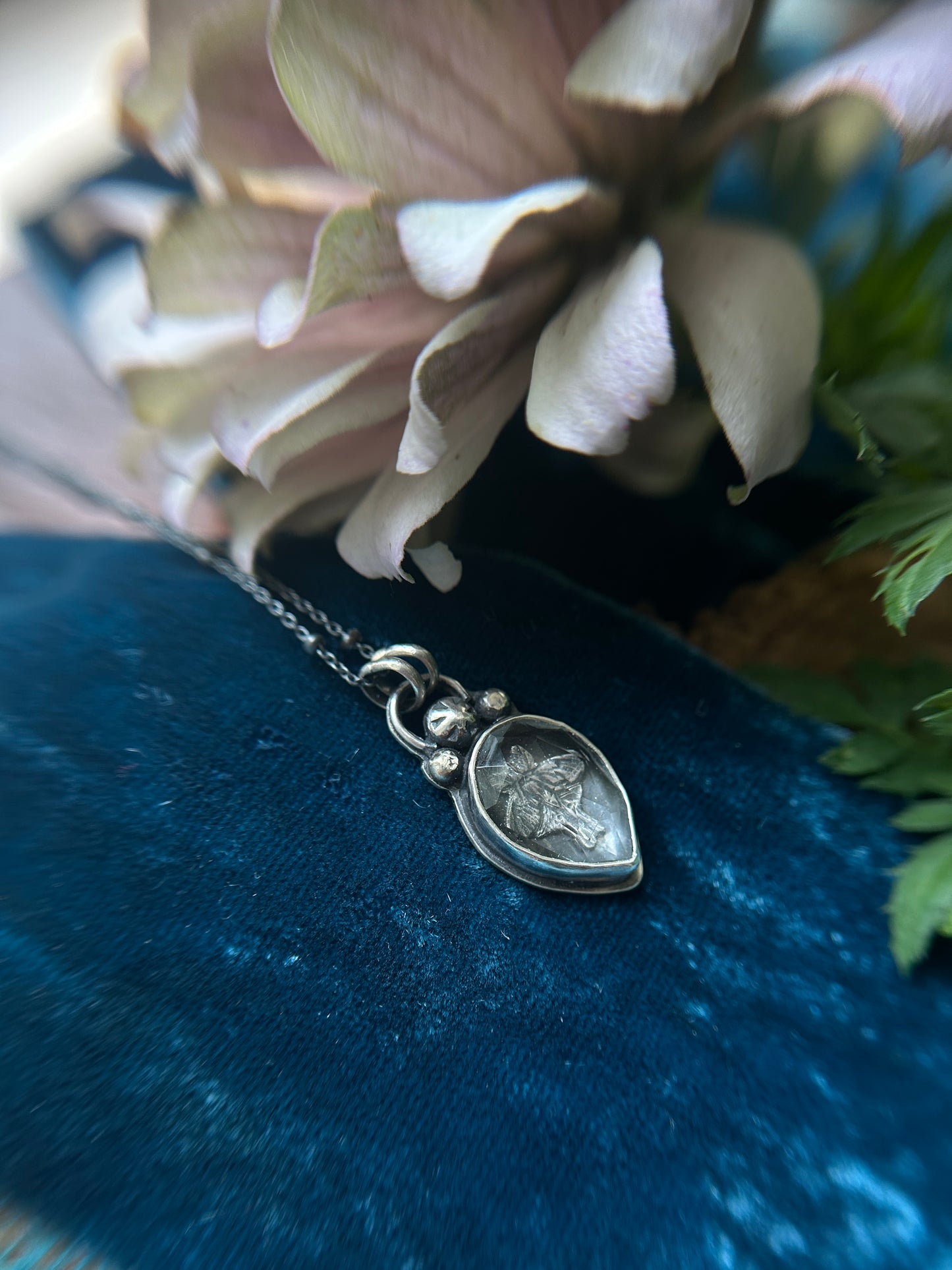 Luna Moth under Green Amethyst Necklace- Sterling silver jewelry