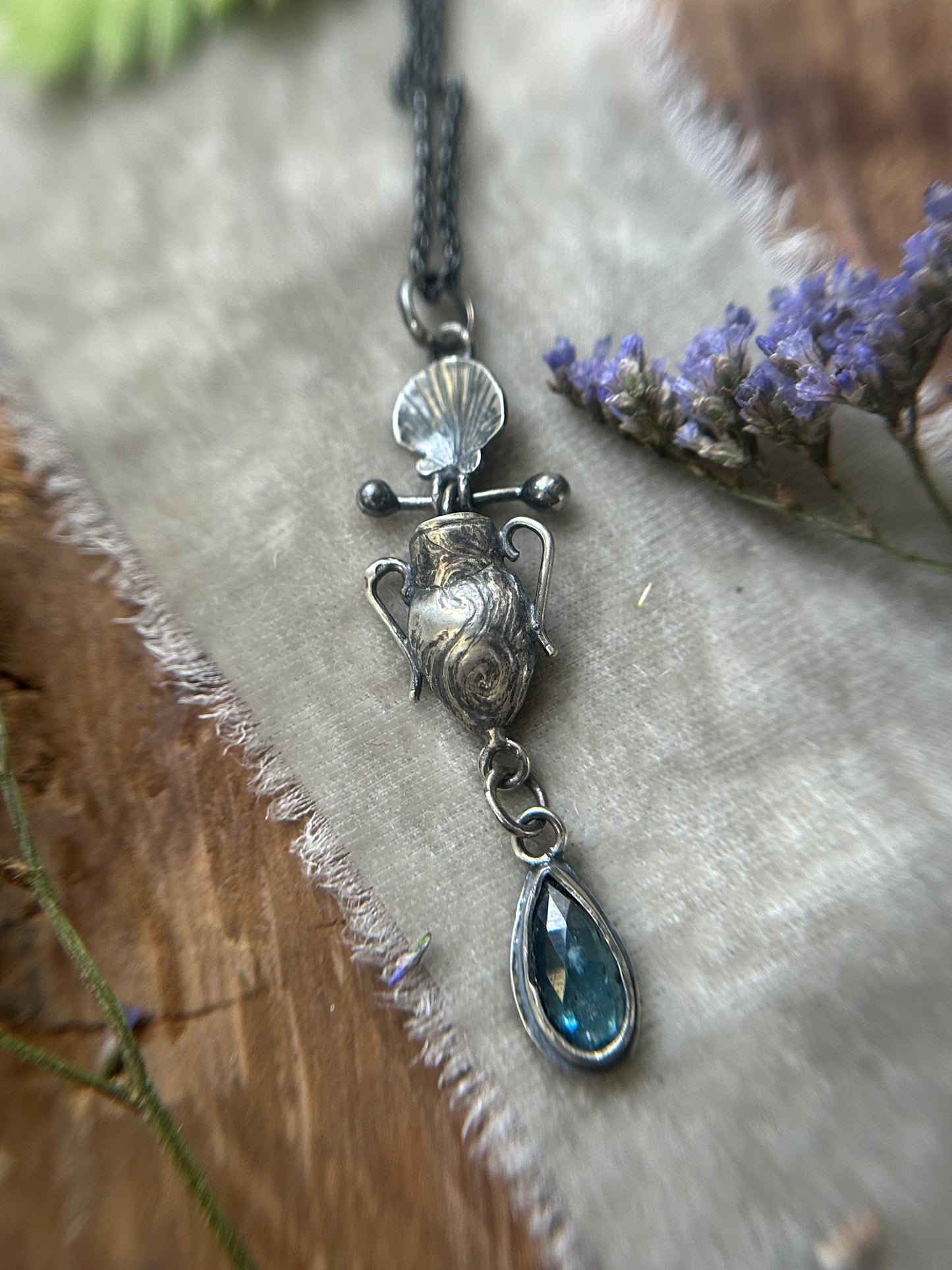 Urn of the Sea Necklace PREORDER-choice of pearl or kyanite- sterling silver jewelry