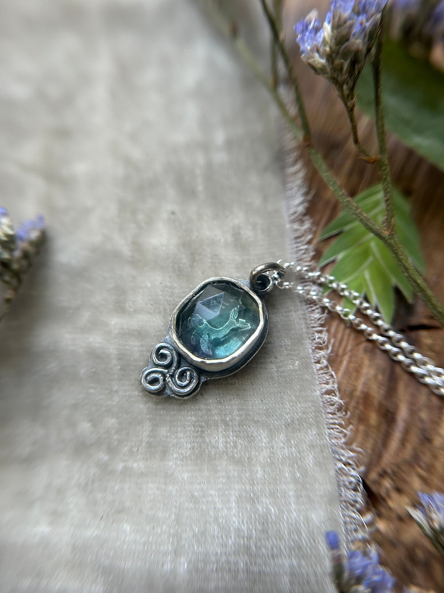 Fluorite Selkie Seal Necklace- sterling silver metalsmith made jewelry