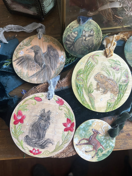 Handpainted Ornaments- watercolor on wood Woodland Creature Ornaments