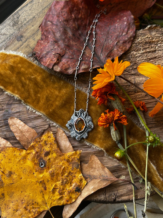 All Hallows Eve Jack-o-lantern necklace with santa ana madiera citrine stone- sterling silver jewelry