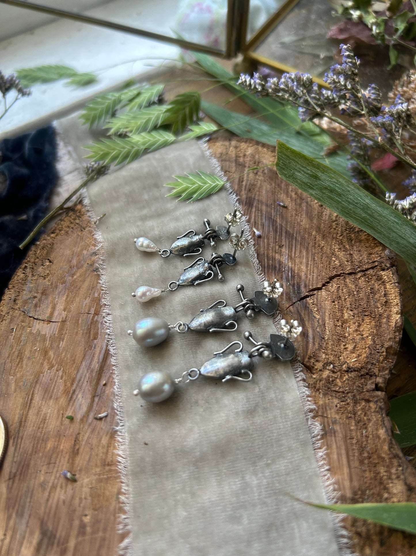 Urn of the Sea Earrings- baroque pearl drop sterling silver jewelry