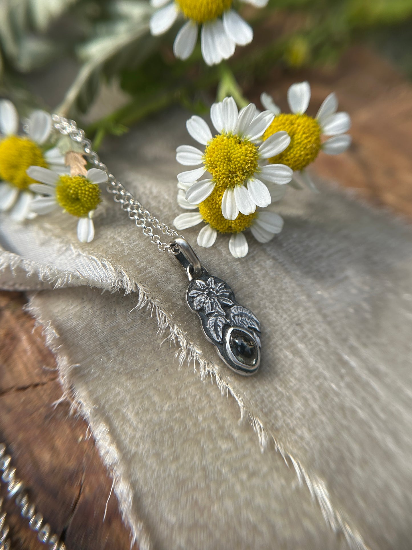 Songea sapphire sunflower necklace- Sterling silver jewelry