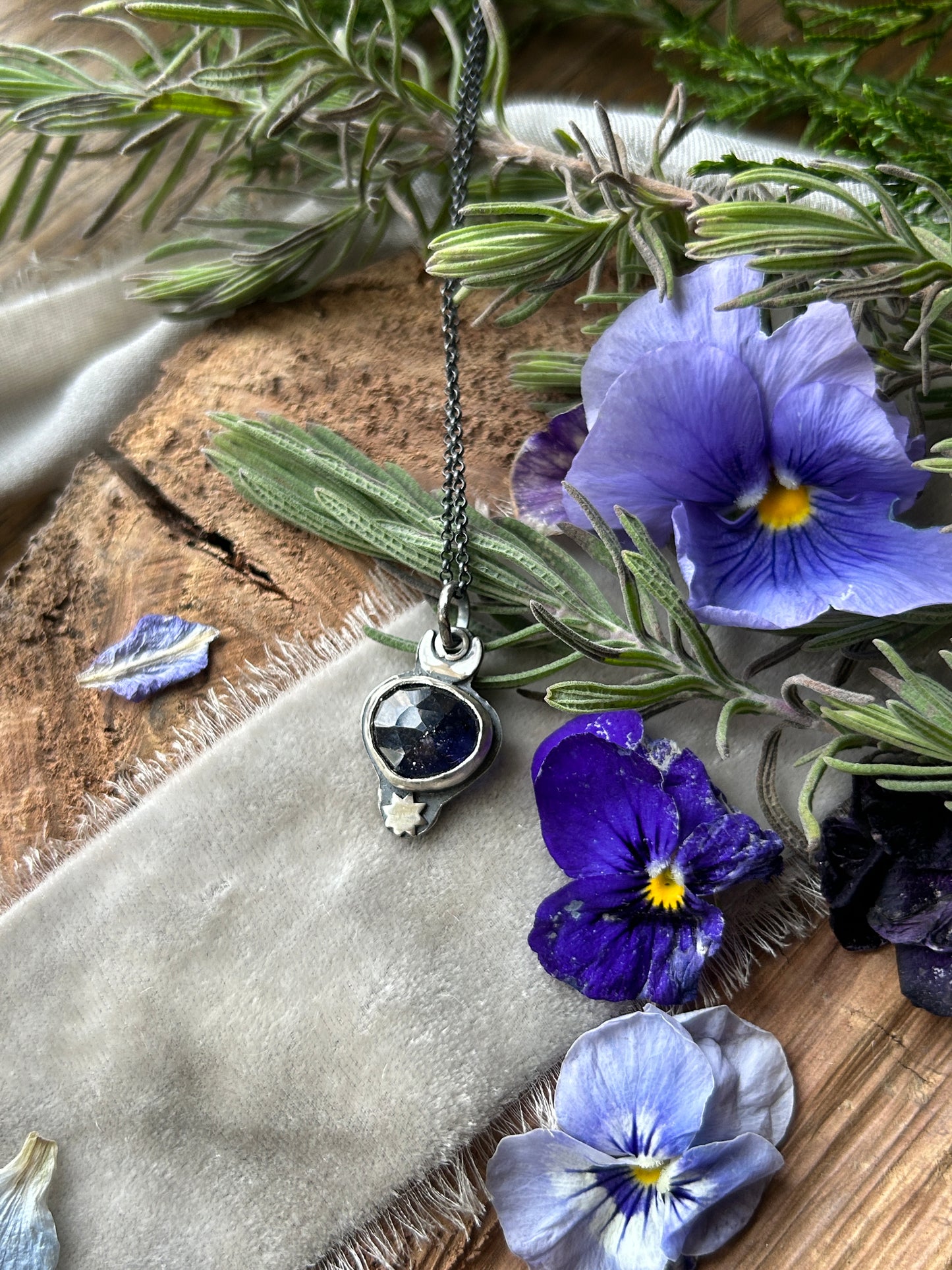 Iolite Moon and Star Necklace- sterling silver jewelry