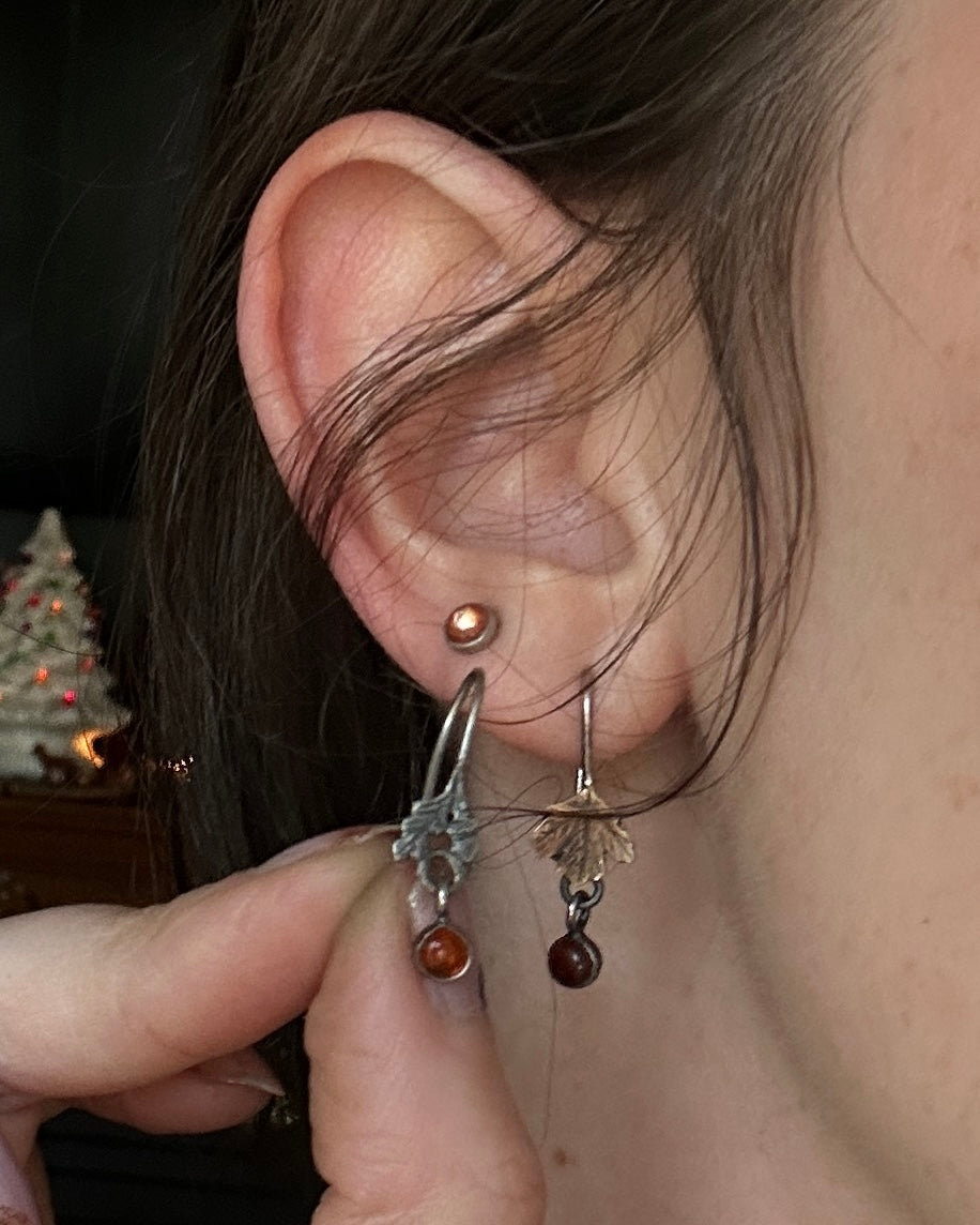 Oak leaf and Acorn Earrings- Sterling silver jewelry with gemstone charm