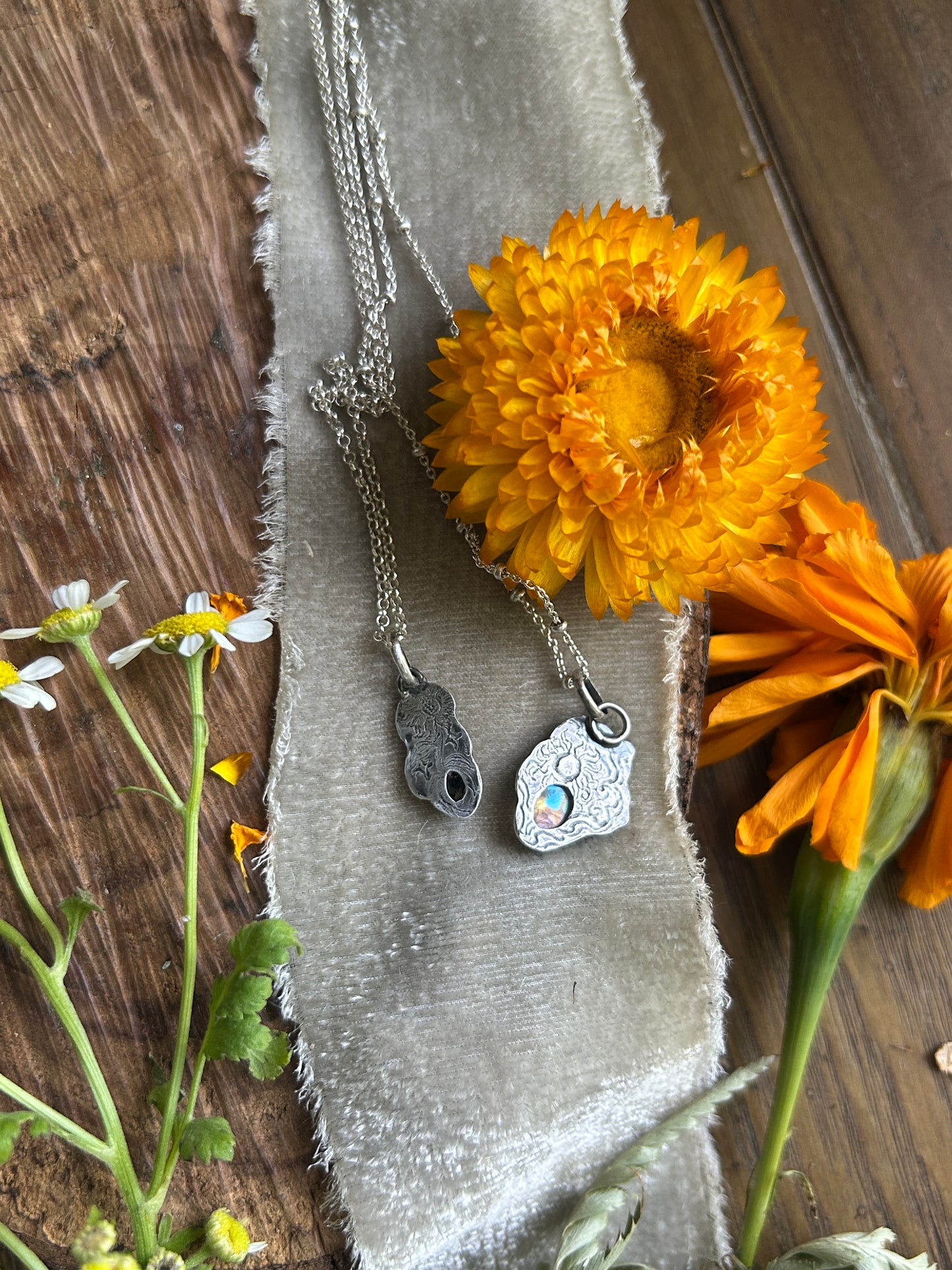 Songea sapphire sunflower necklace- Sterling silver jewelry