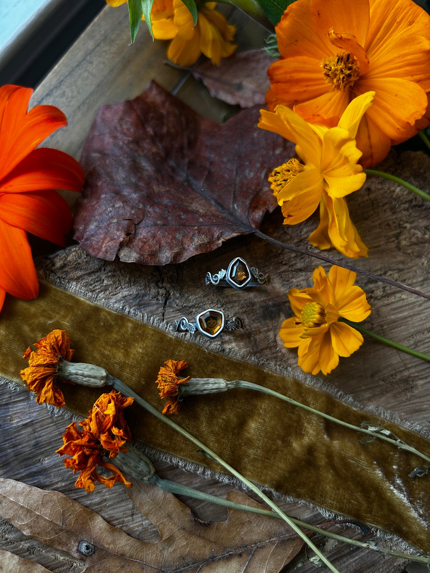 Pumpkin Rings with Hessonite Garnet gems- Sterling silver jewelry