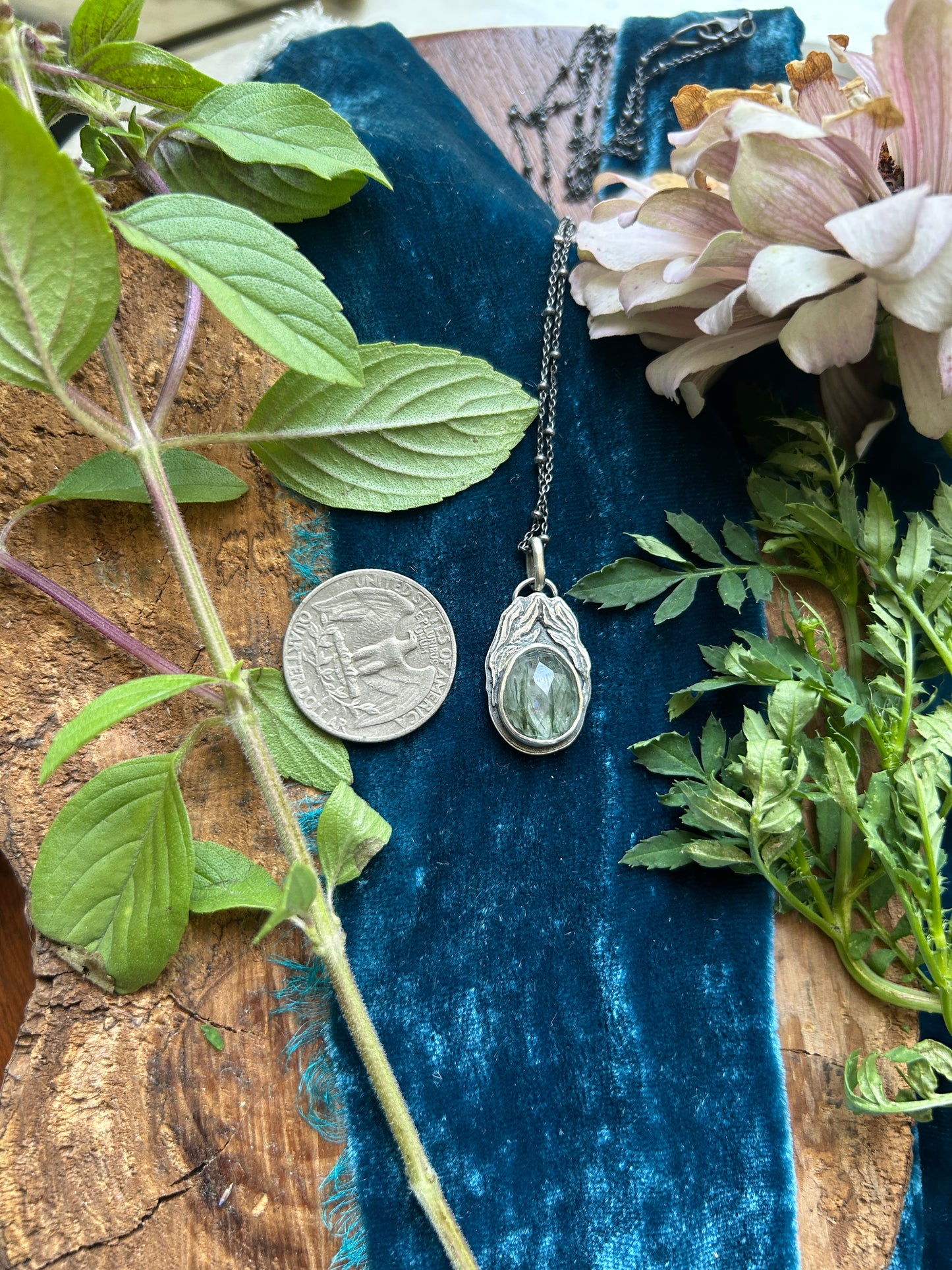 Kelpie Green Rutilated Quartz Necklace- sterling silver jewelry