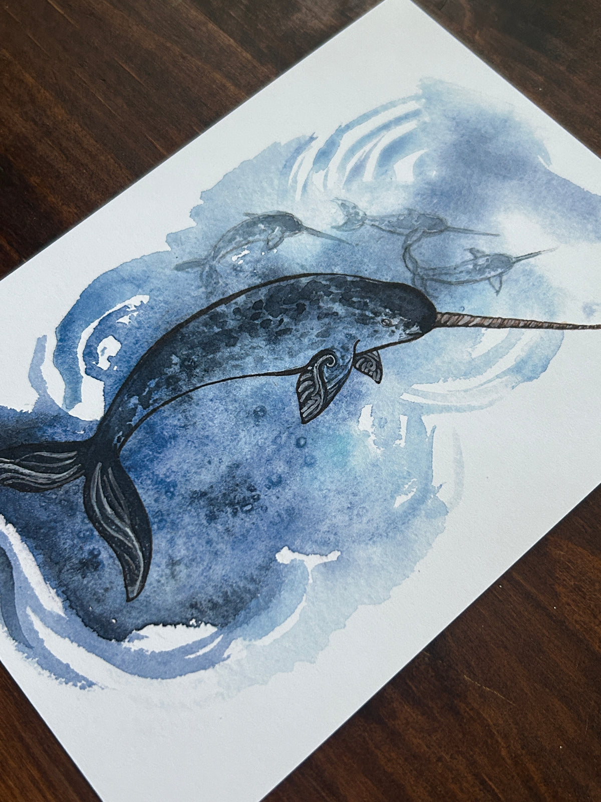 Narwhal art print- watercolor painting of the unicorn of the sea
