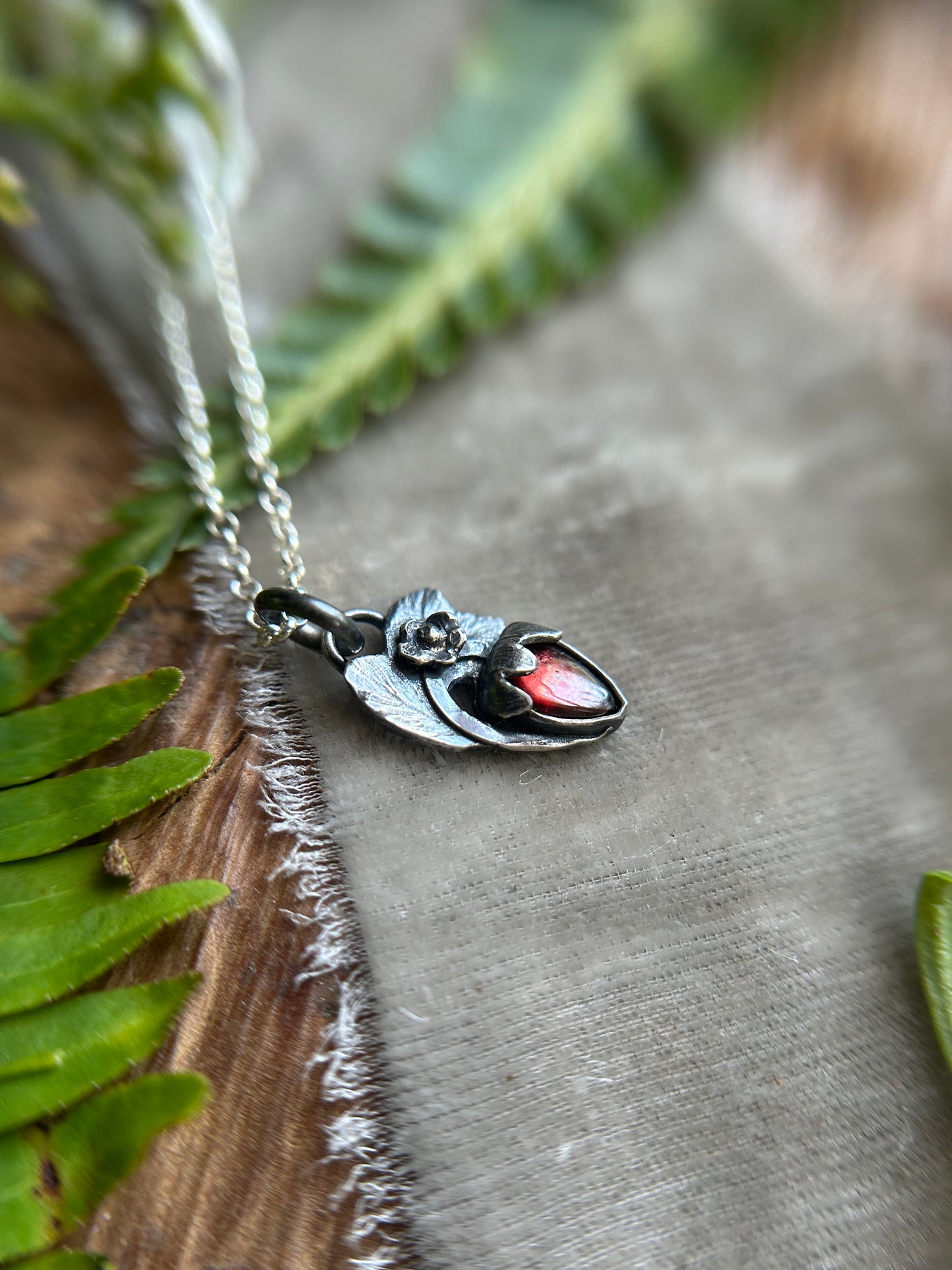 Strawberry red garnet necklace- Sterling silver jewelry