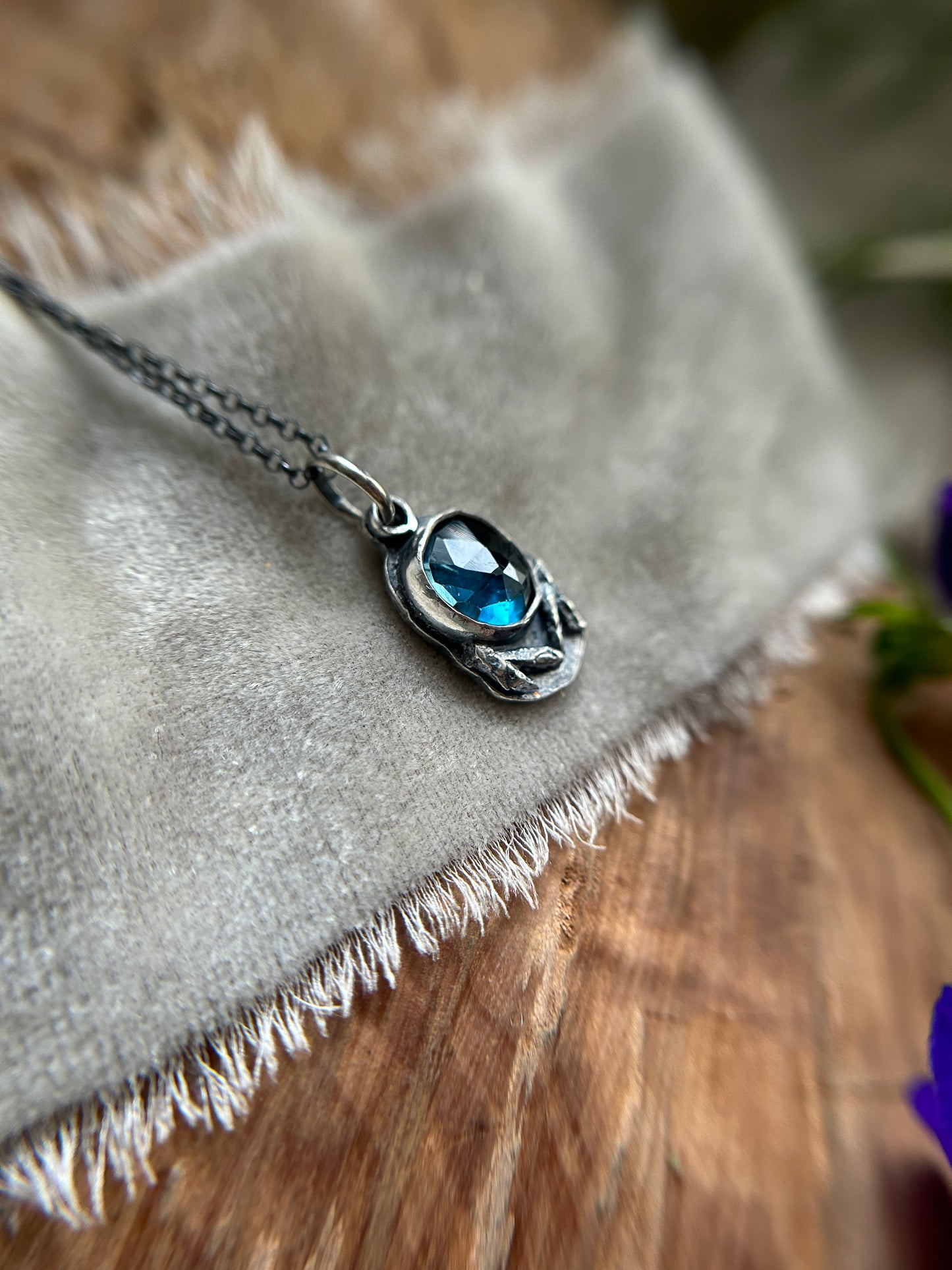 Cedar Sprig and London Blue Topaz Necklace- sterling silver